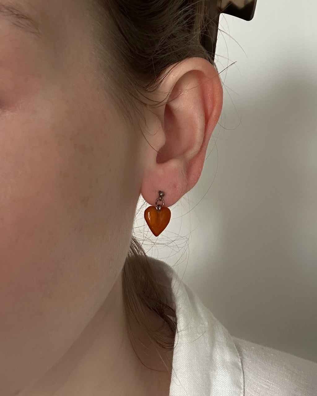 Vintage Carved Butterscotch Amber Heart Earrings