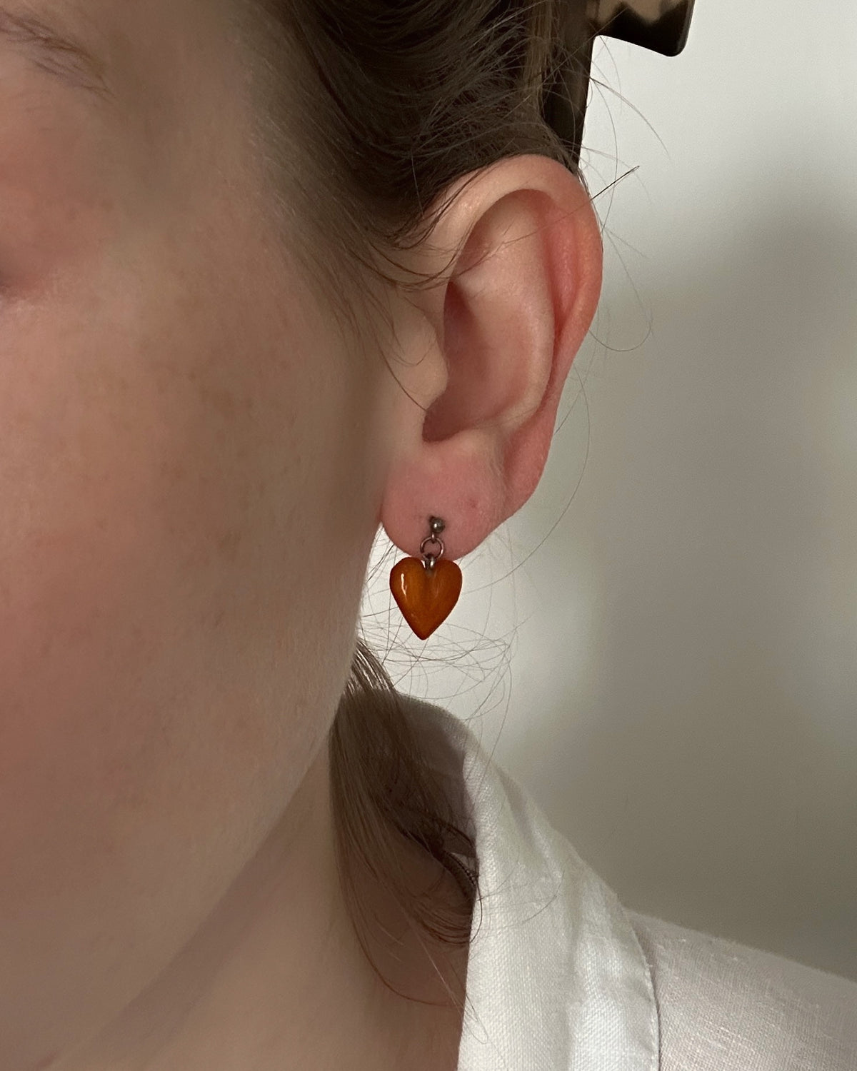Vintage Carved Butterscotch Amber Heart Earrings