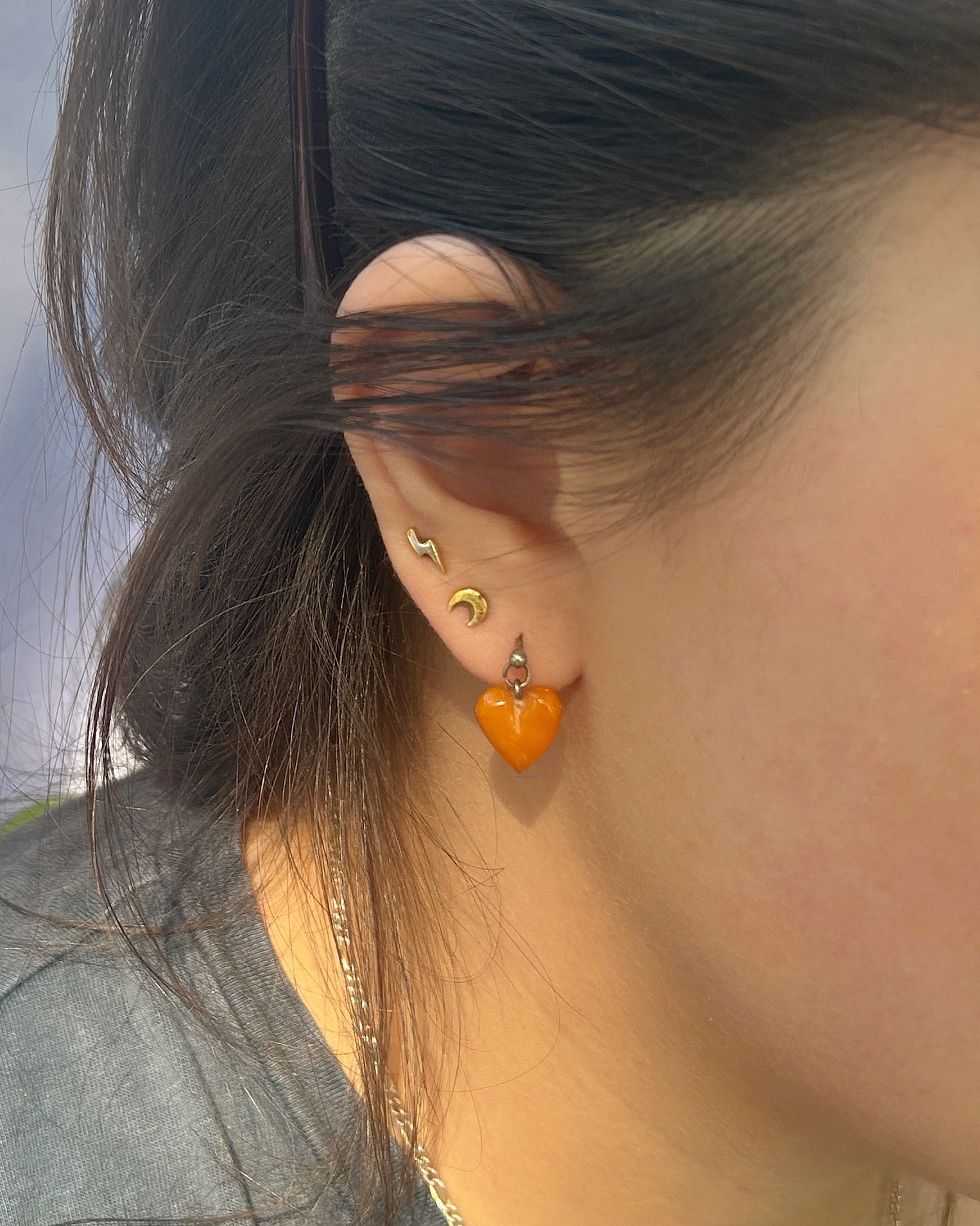 Vintage Carved Butterscotch Amber Heart Earrings