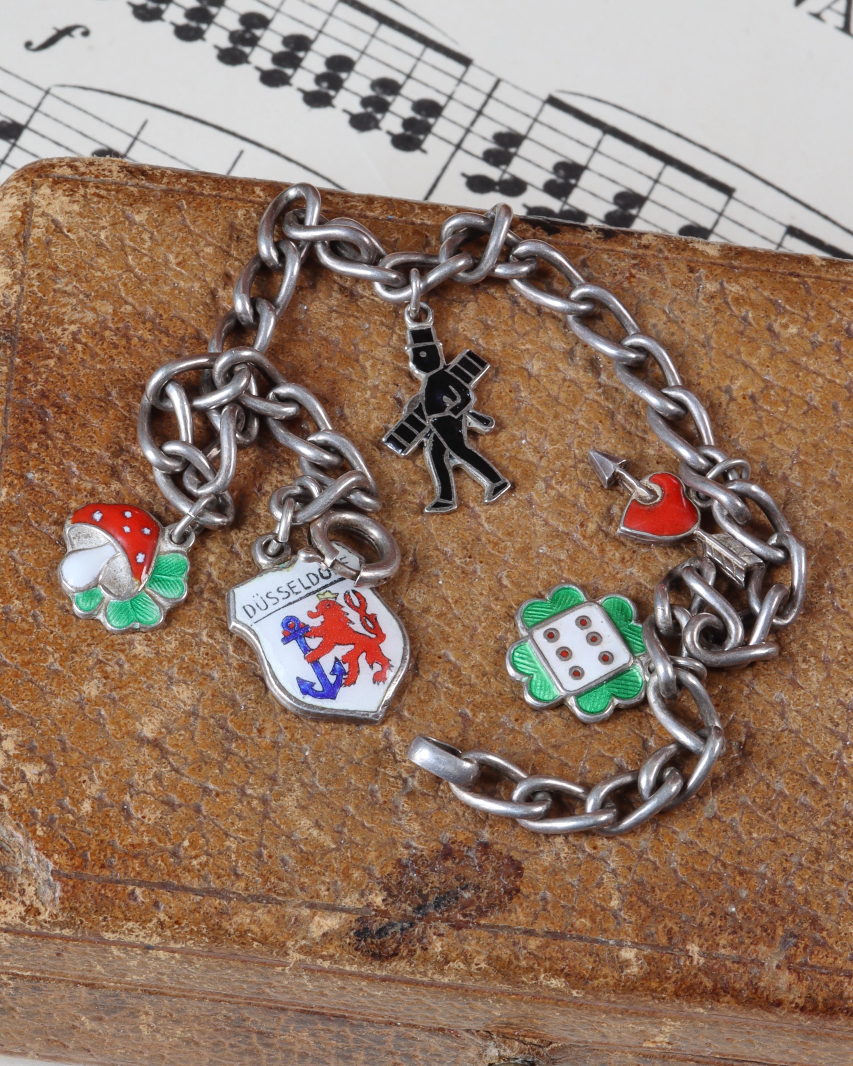 Vintage Continental Silver & Enamel Charm Bracelet