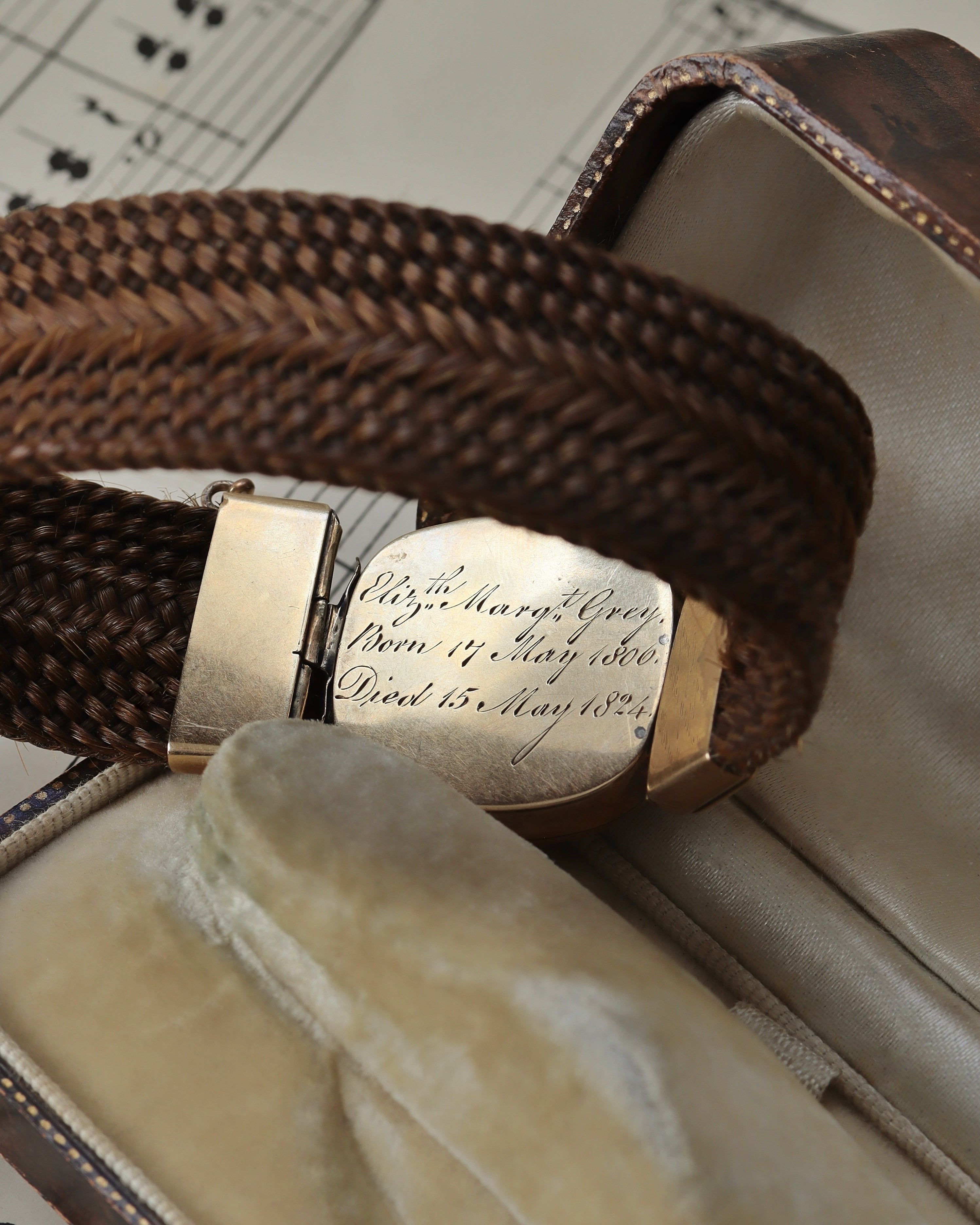 Georgian Hairwork Mourning Bracelet Commemorating Elizabeth Margaret Grey