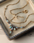 Antique Edwardian Portuguese 19.2ct Gold Opal & Diamond Fringe Necklace