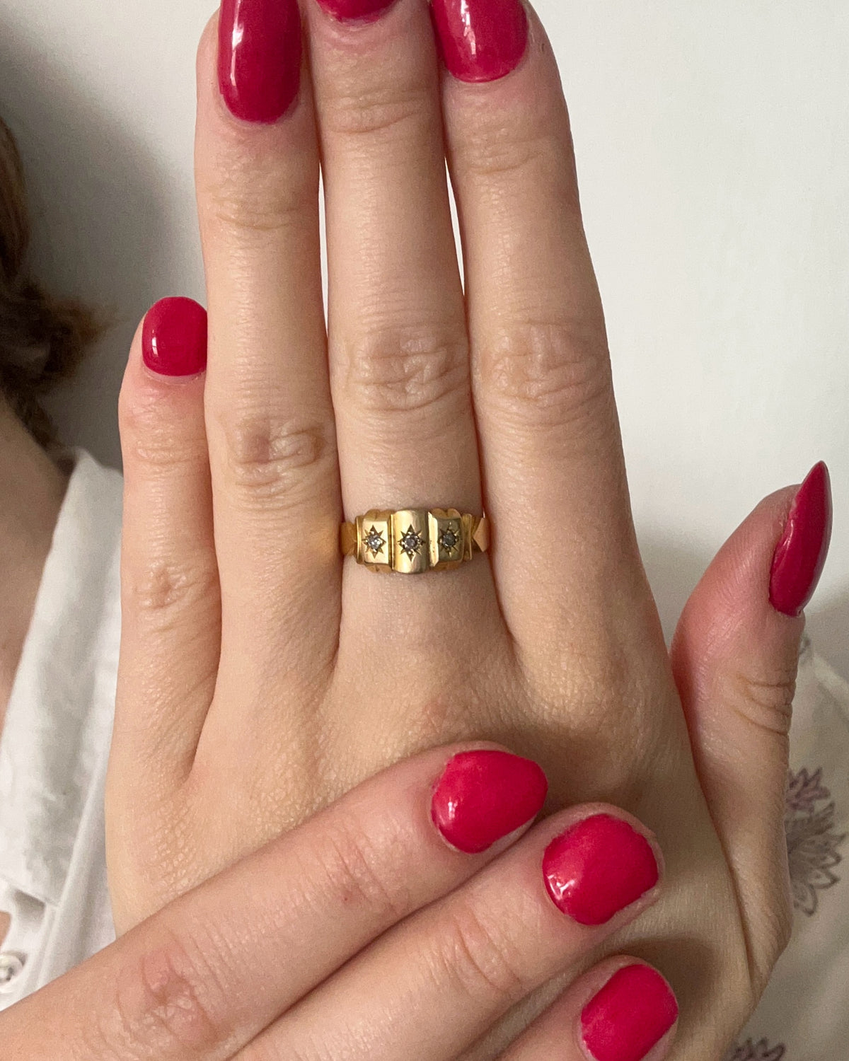 Edwardian 18ct Yellow Gold Triple Starburst Diamond Ring