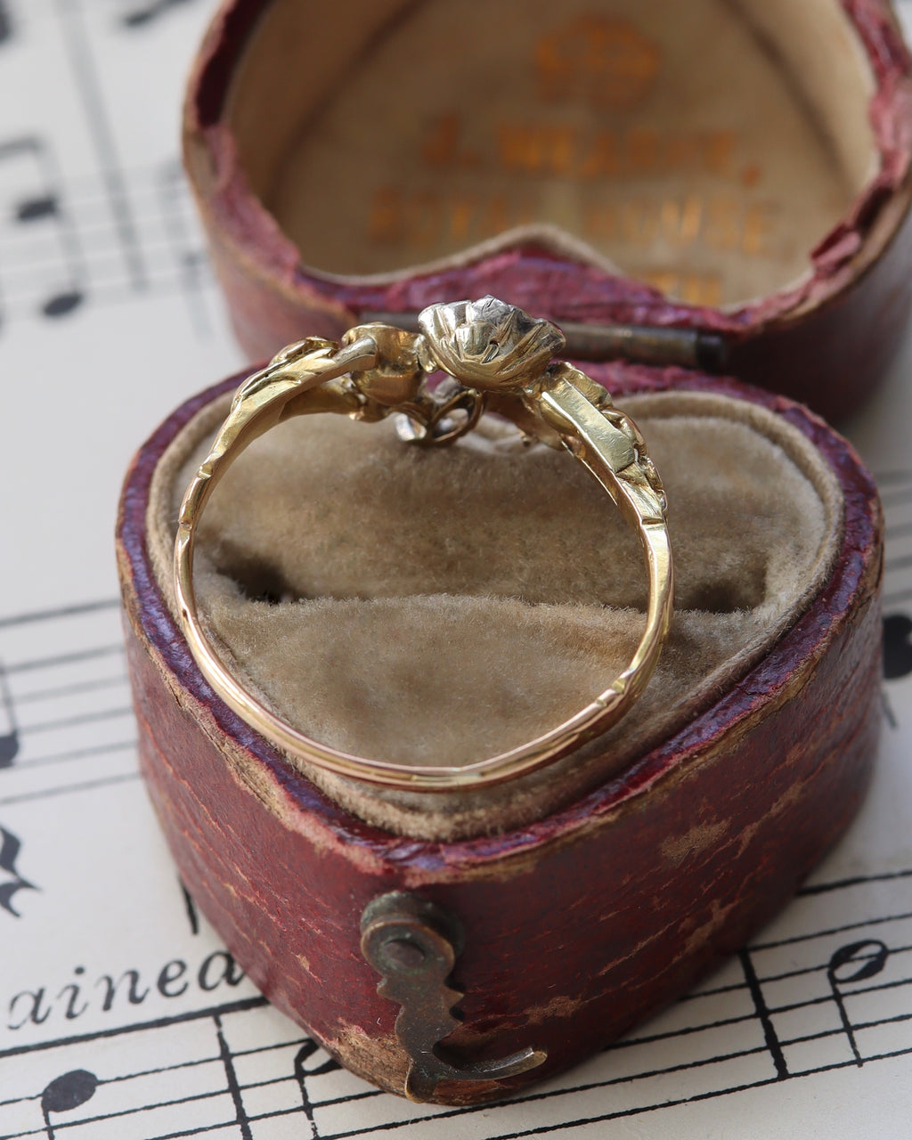Rare Georgian Giardinetti Ring with Rose Cut Diamonds, Emerald & Rubies