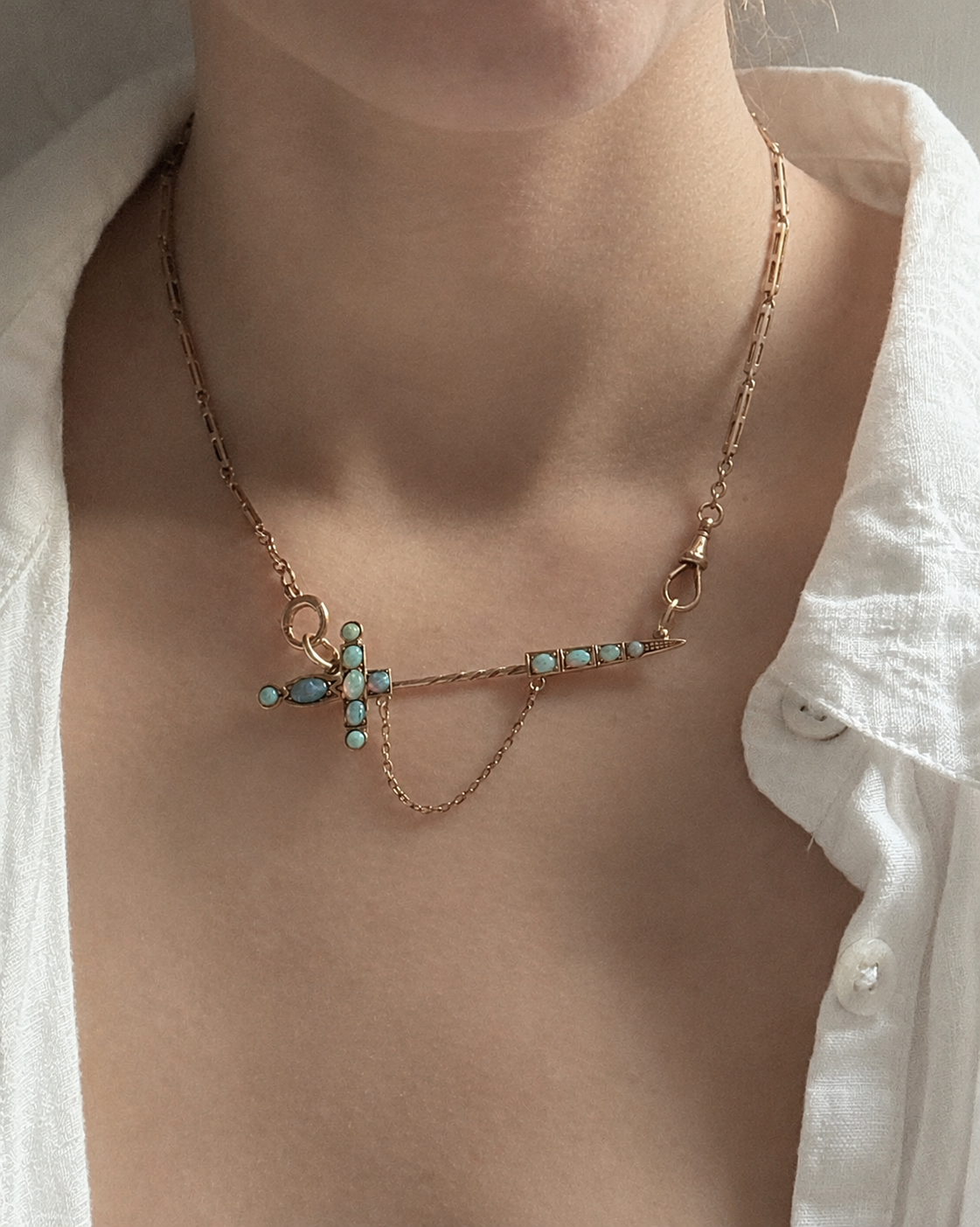 Antique 15ct Gold Opal Sword Chain Extenders