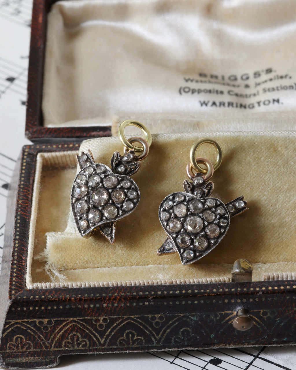Two Victorian Silver Witches' Heart Charms with Rose Cut Diamonds