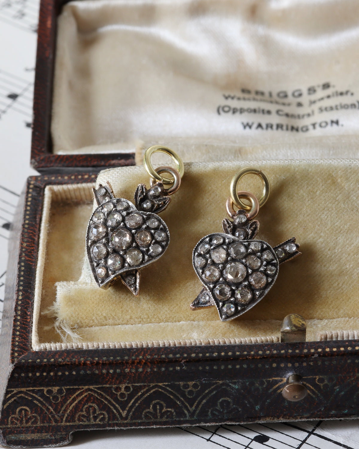 Two Victorian Silver Witches' Heart Charms with Rose Cut Diamonds