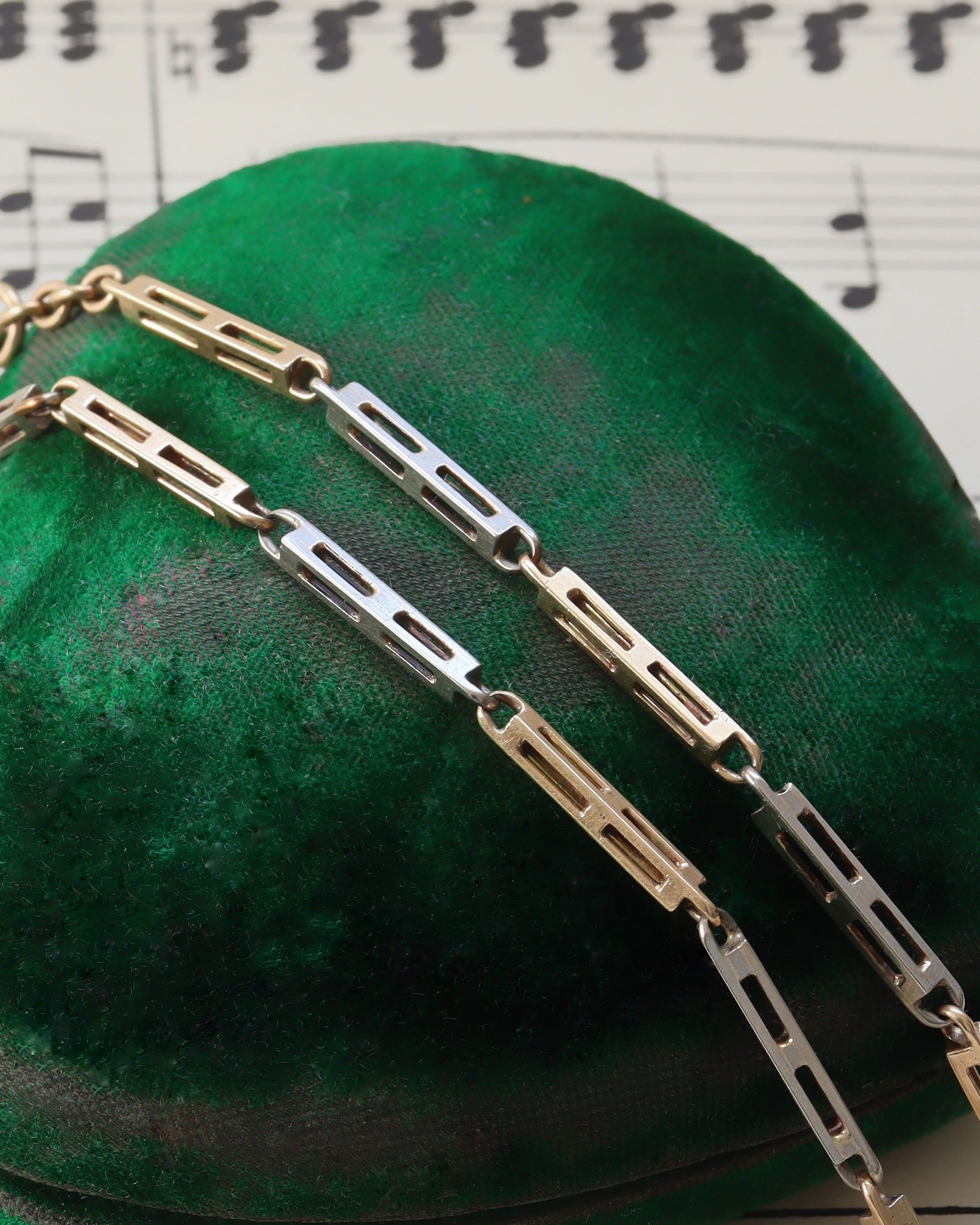Art Deco Two Tone Fancy Link Chain with Dog Clip & Bolt Clasp