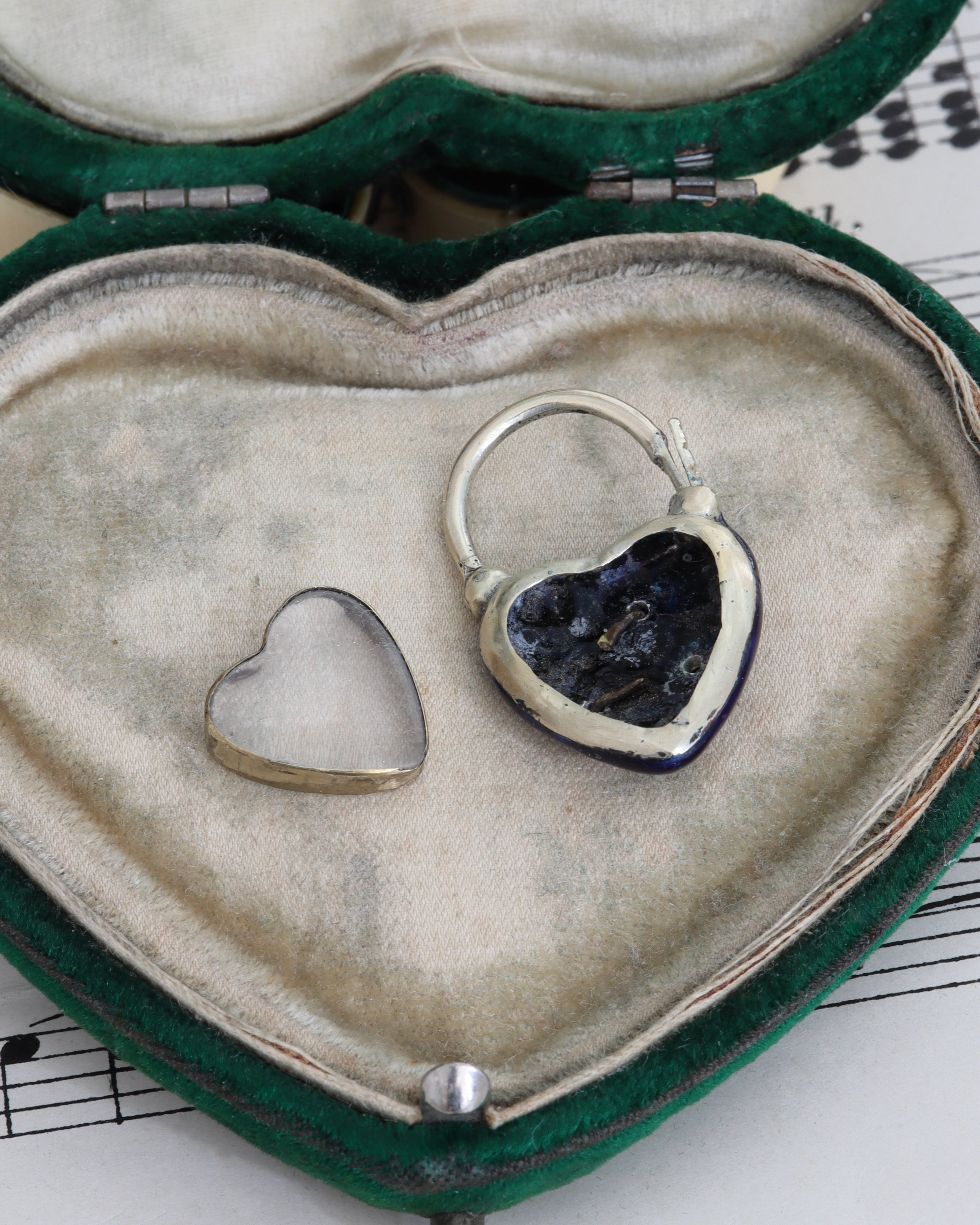 Victorian Blue Enamel Heart Padlock with Glass Compartment