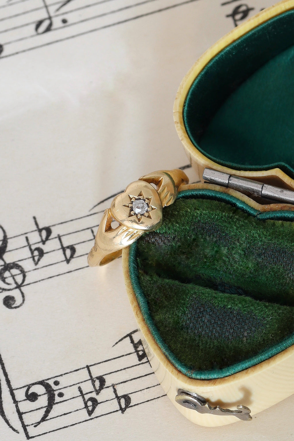 Victorian 18ct Yellow Gold and Diamond Claddagh Ring