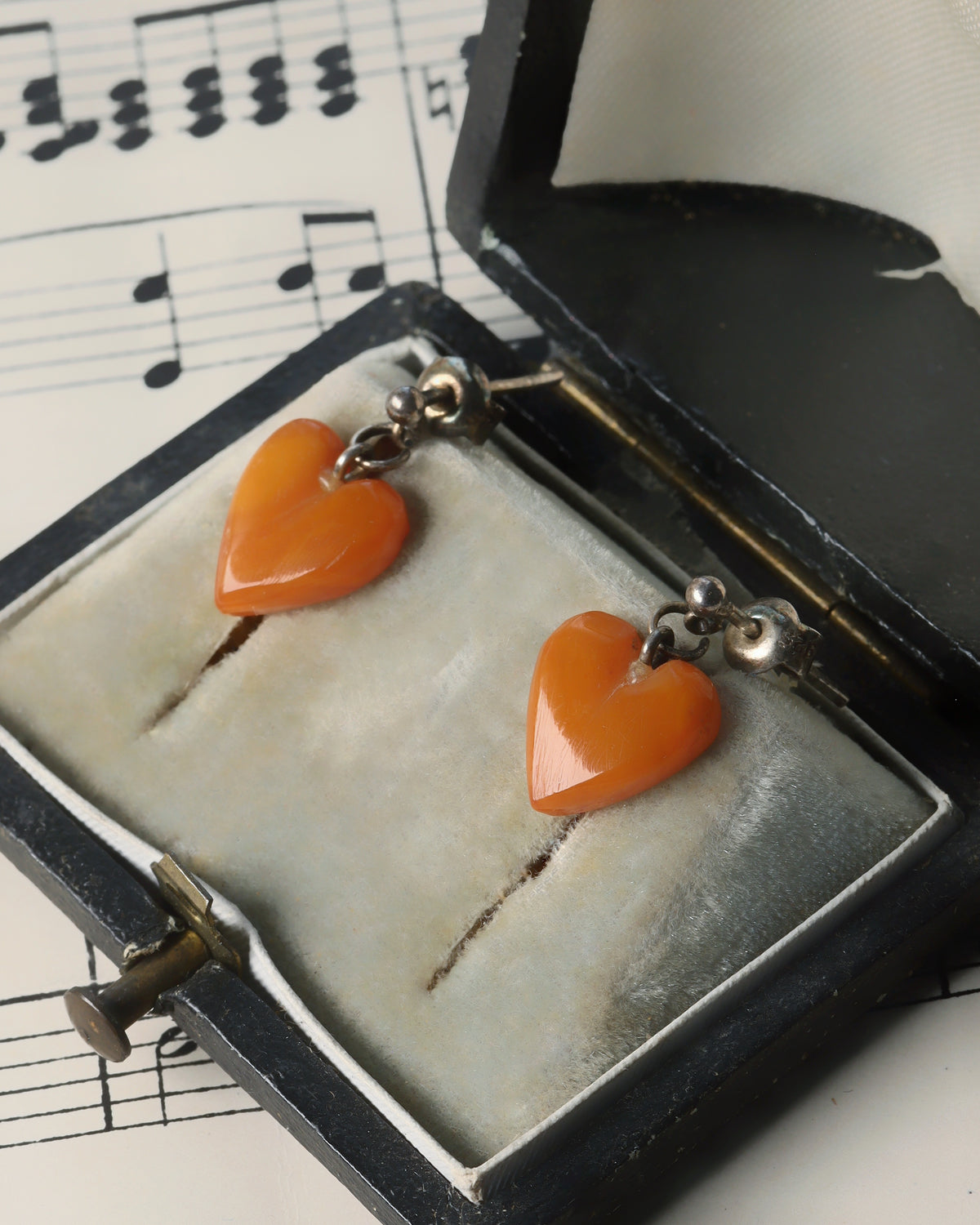 Vintage Carved Butterscotch Amber Heart Earrings