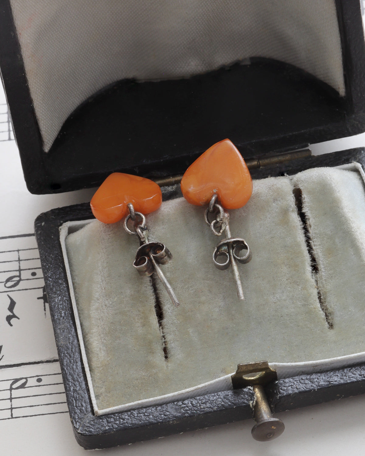 Vintage Carved Butterscotch Amber Heart Earrings