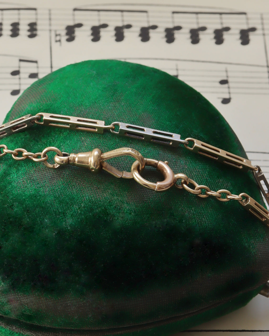 Art Deco Two Tone Fancy Link Chain with Dog Clip & Bolt Clasp