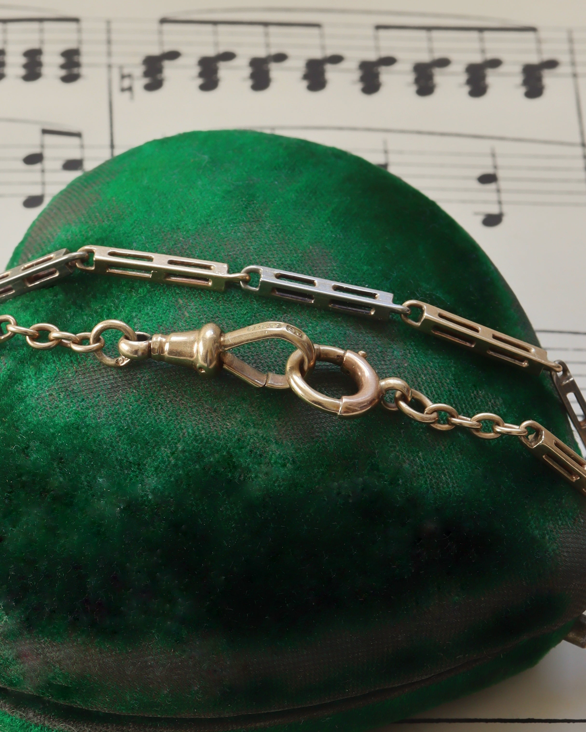 Art Deco Two Tone Fancy Link Chain with Dog Clip & Bolt Clasp