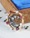 Antique Austrian Lily of the Valley Rose gold, Diamond and Ruby Brooch
