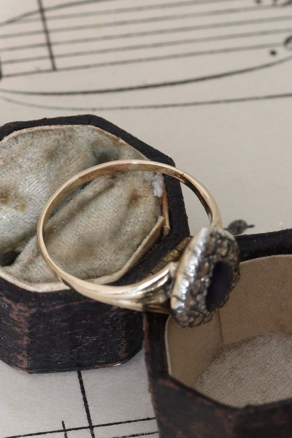 Georgian-Inspired 15ct Gold Rose Cut Diamond and Sapphire Teardrop Ring