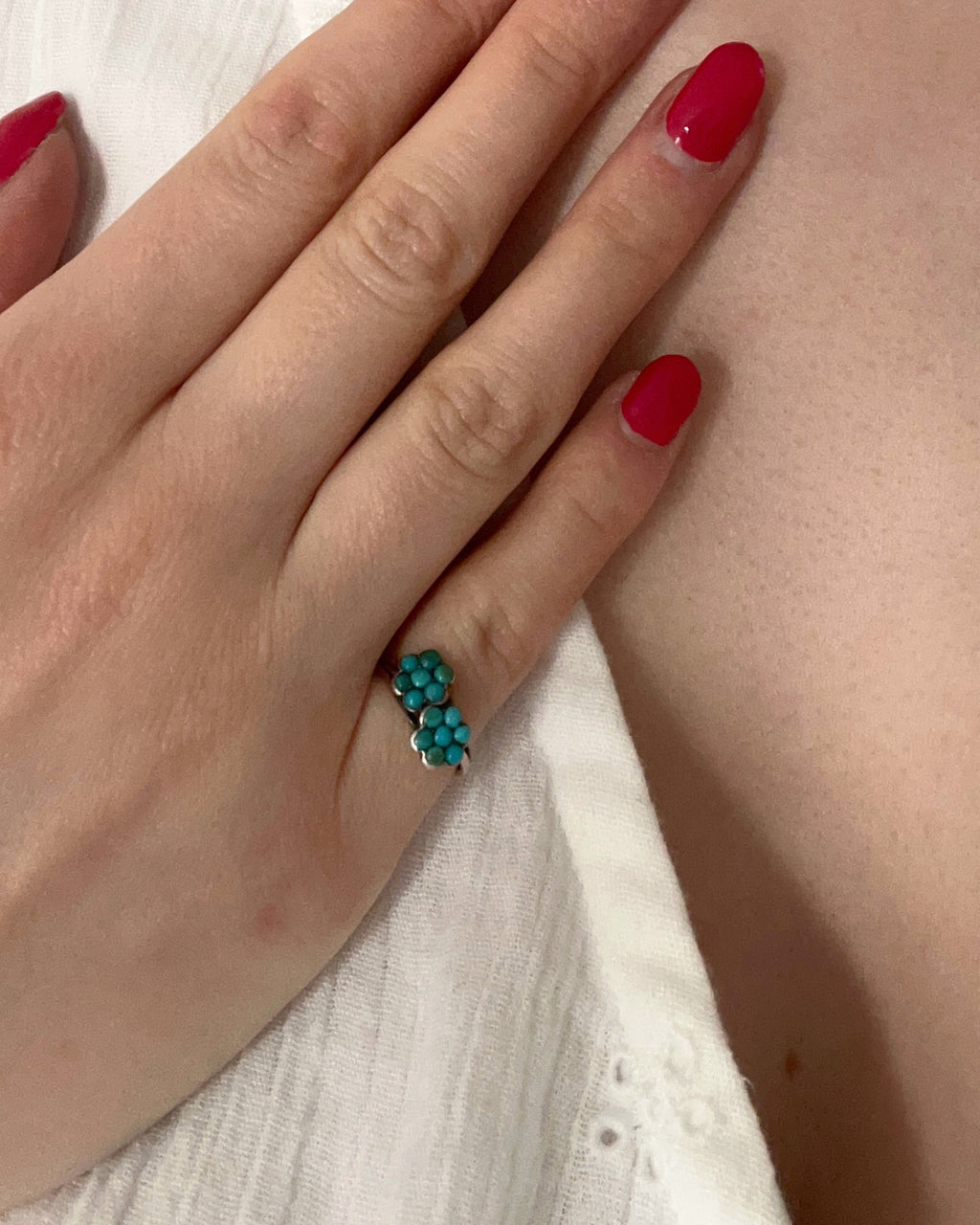 Victorian Forget Me Not Turquoise Pinky Bypass Ring