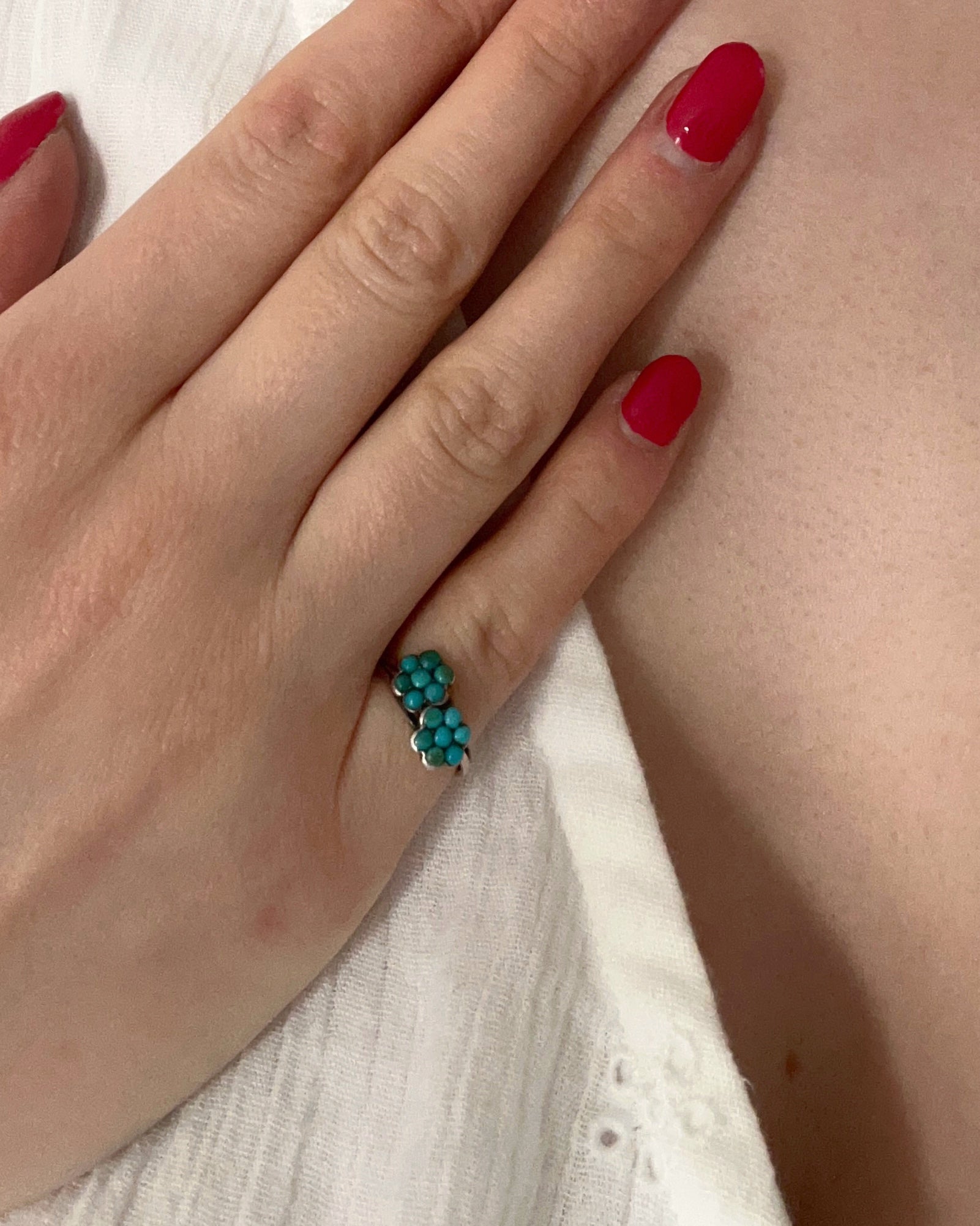 Victorian Forget Me Not Turquoise Pinky Bypass Ring