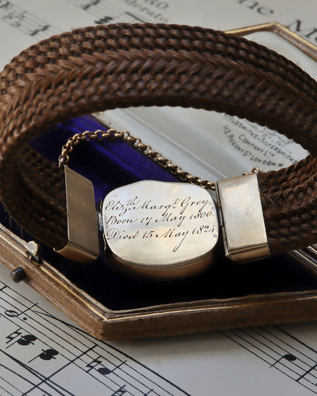 Georgian Hairwork Mourning Bracelet Commemorating Elizabeth Margaret Grey