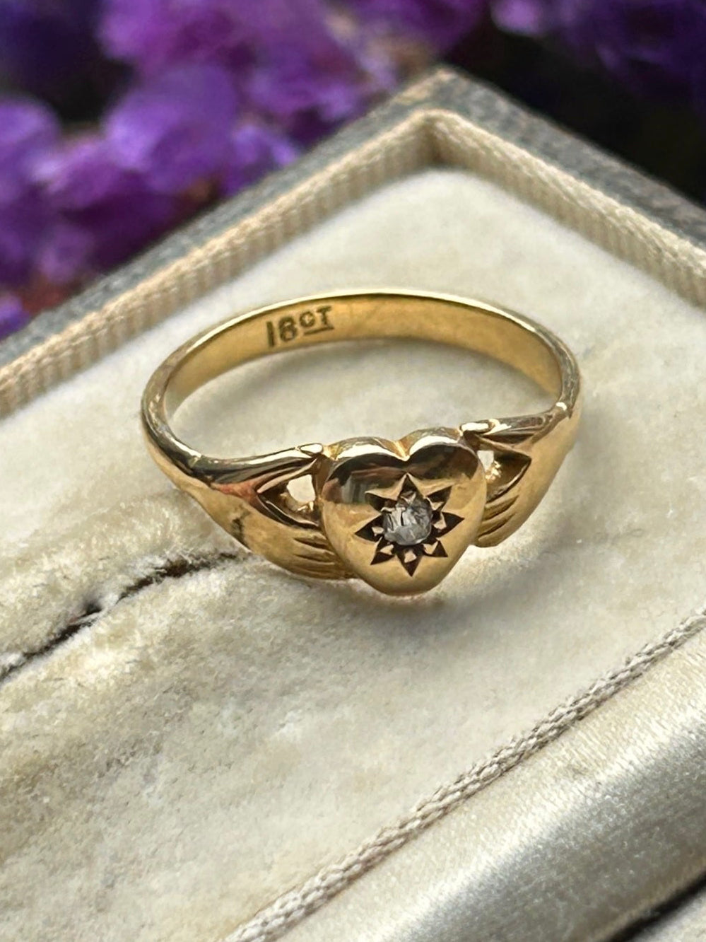 Victorian 18ct Yellow Gold and Diamond Claddagh Ring