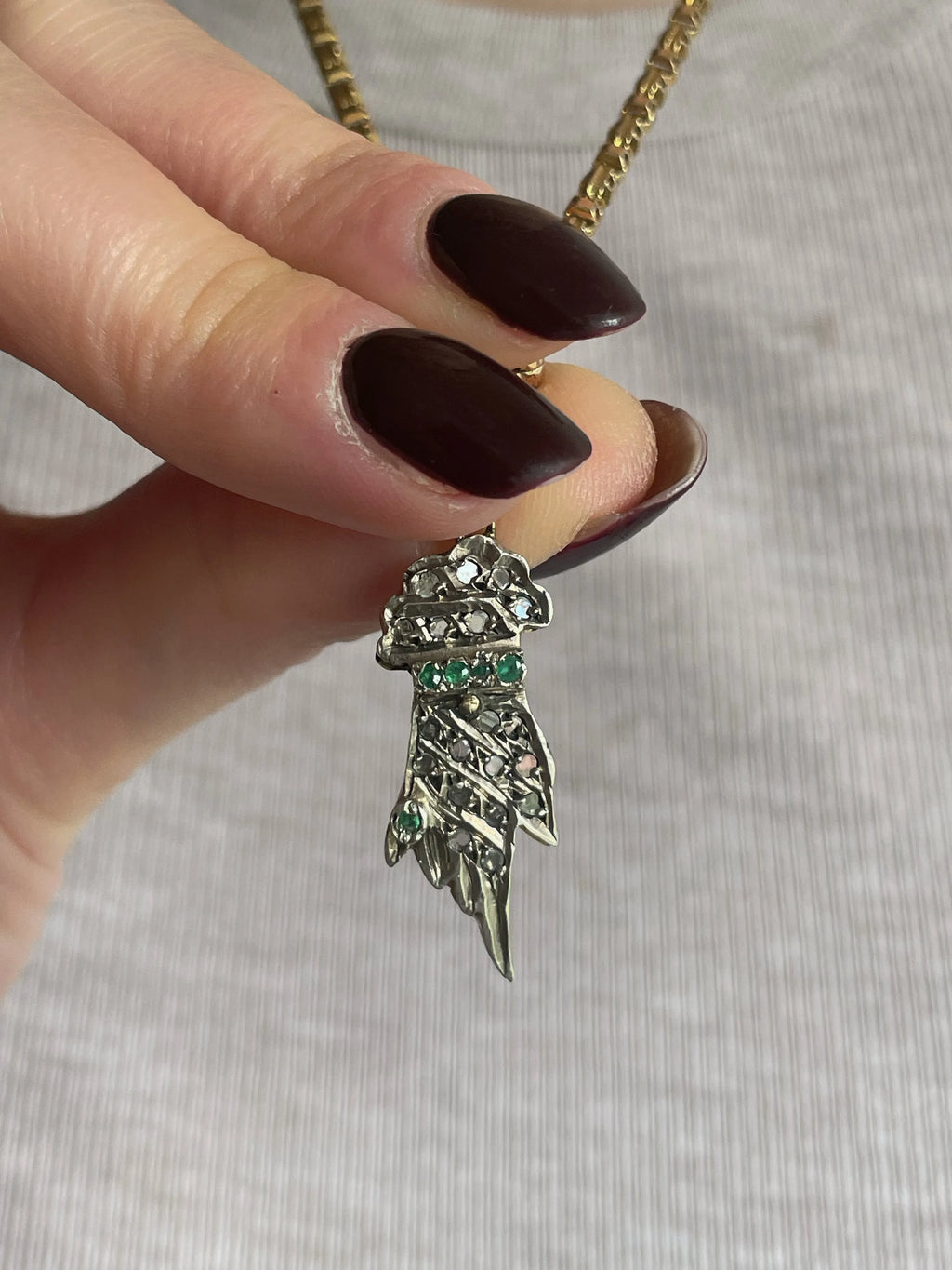 Antique Georgian Silver and Emerald Hand Charm