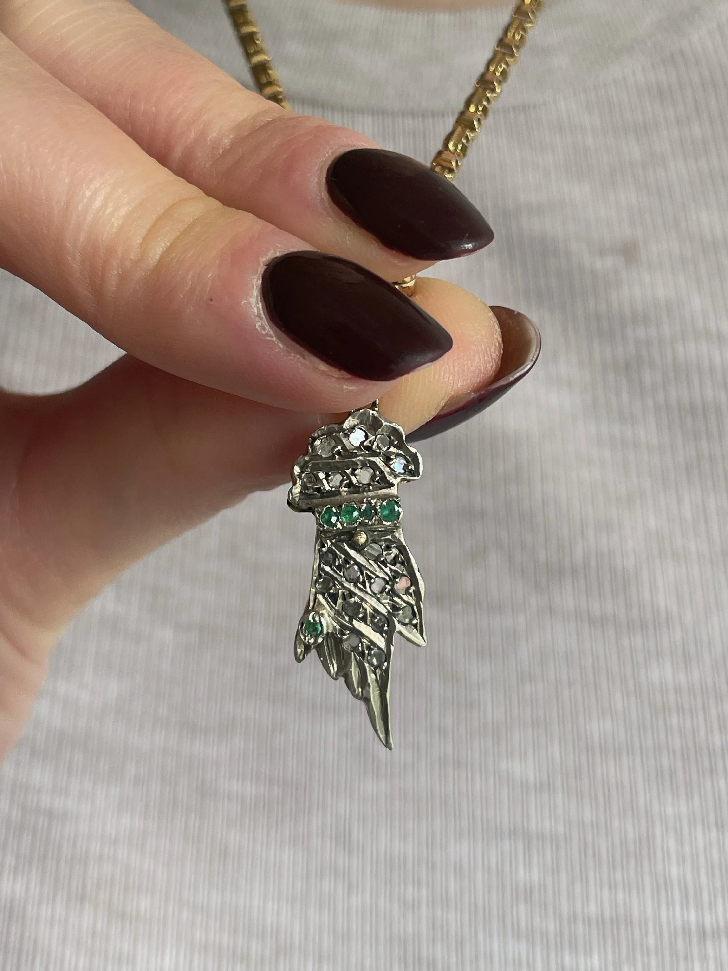 Antique Georgian Silver and Emerald Hand Charm