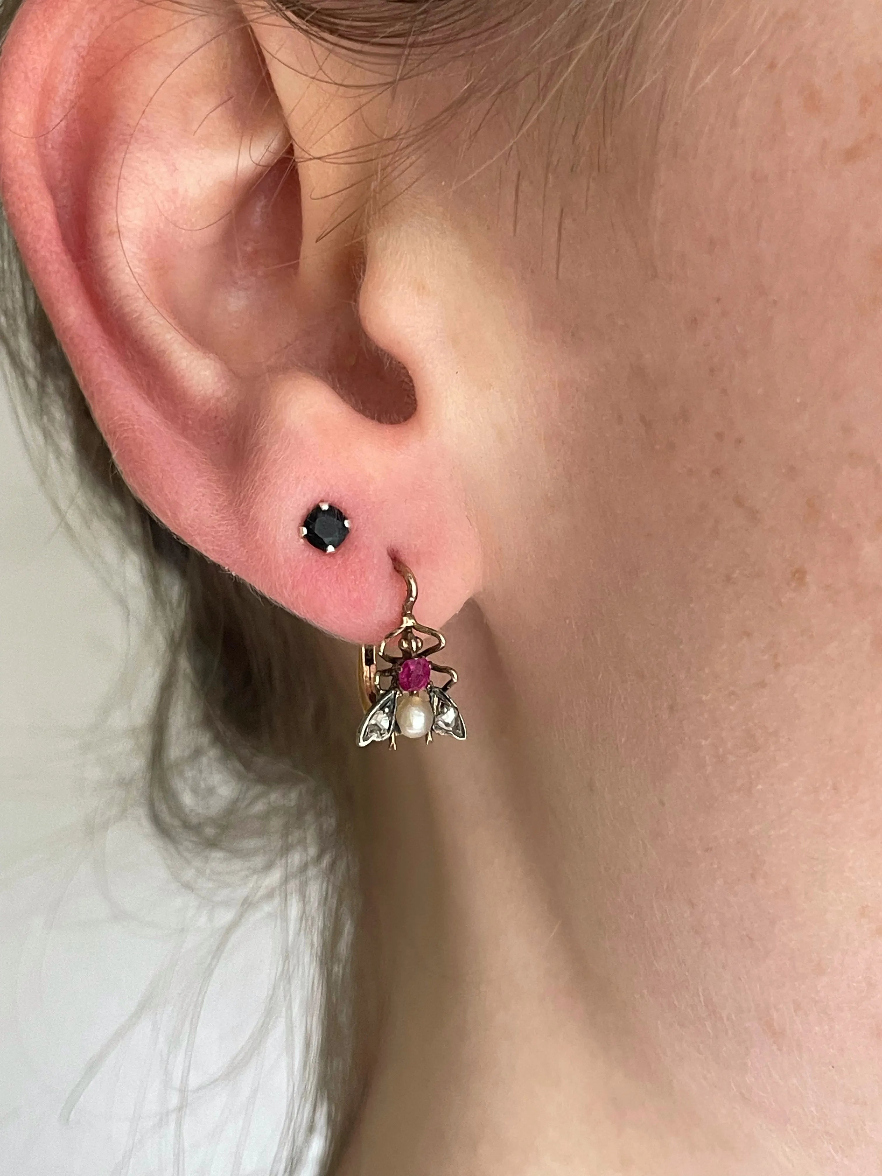 Victorian 18ct Rose Gold Jewelled Insect Earrings