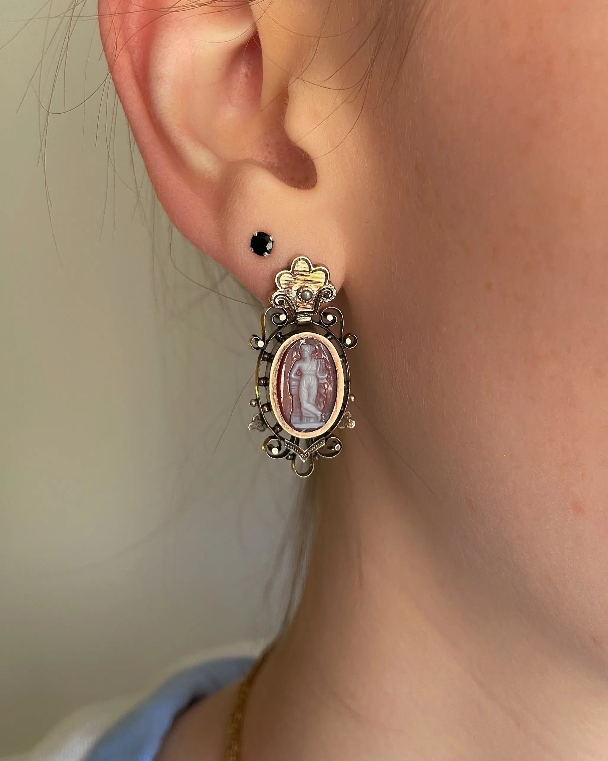 Victorian Neoclassical Carnelian Cameo Earrings
