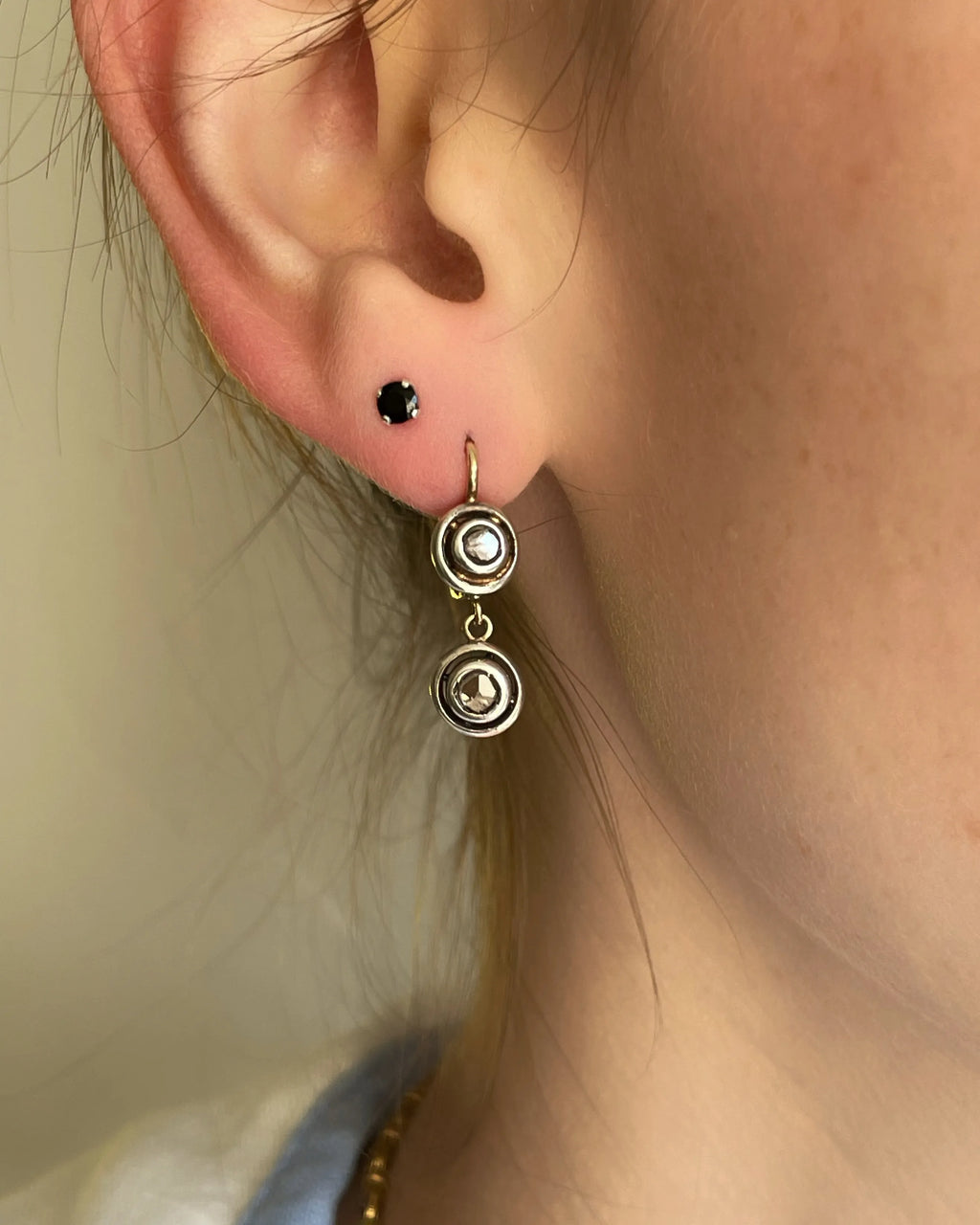 Antique Diamond Drop Earrings in Silver & 14ct Gold