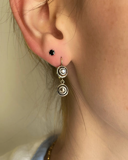 Antique Diamond Drop Earrings in Silver & 14ct Gold