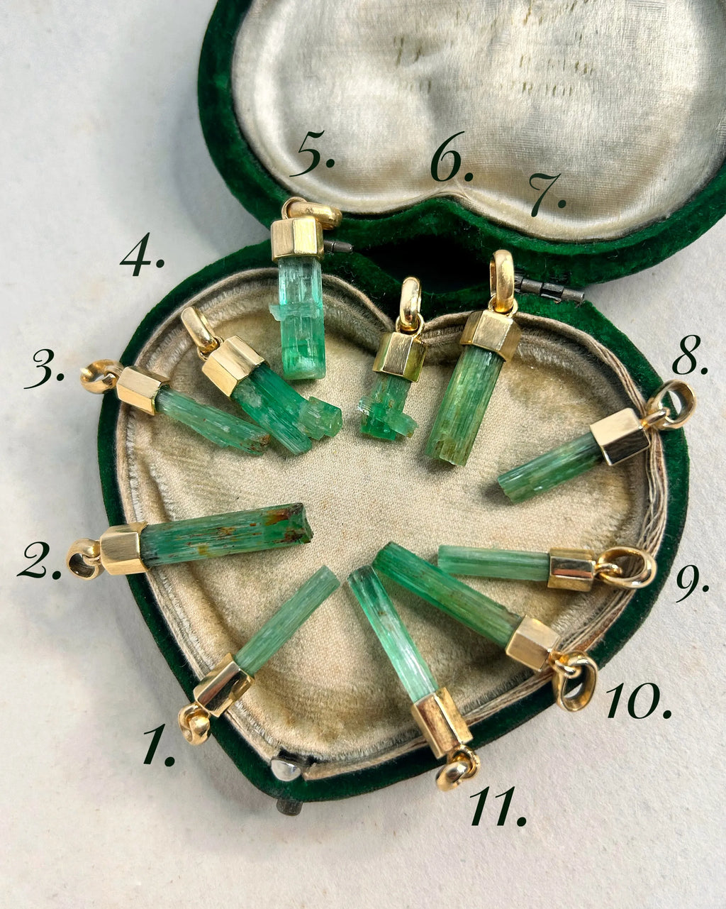 Raw Emerald Charms in 18ct Yellow Gold – Each one is unique!