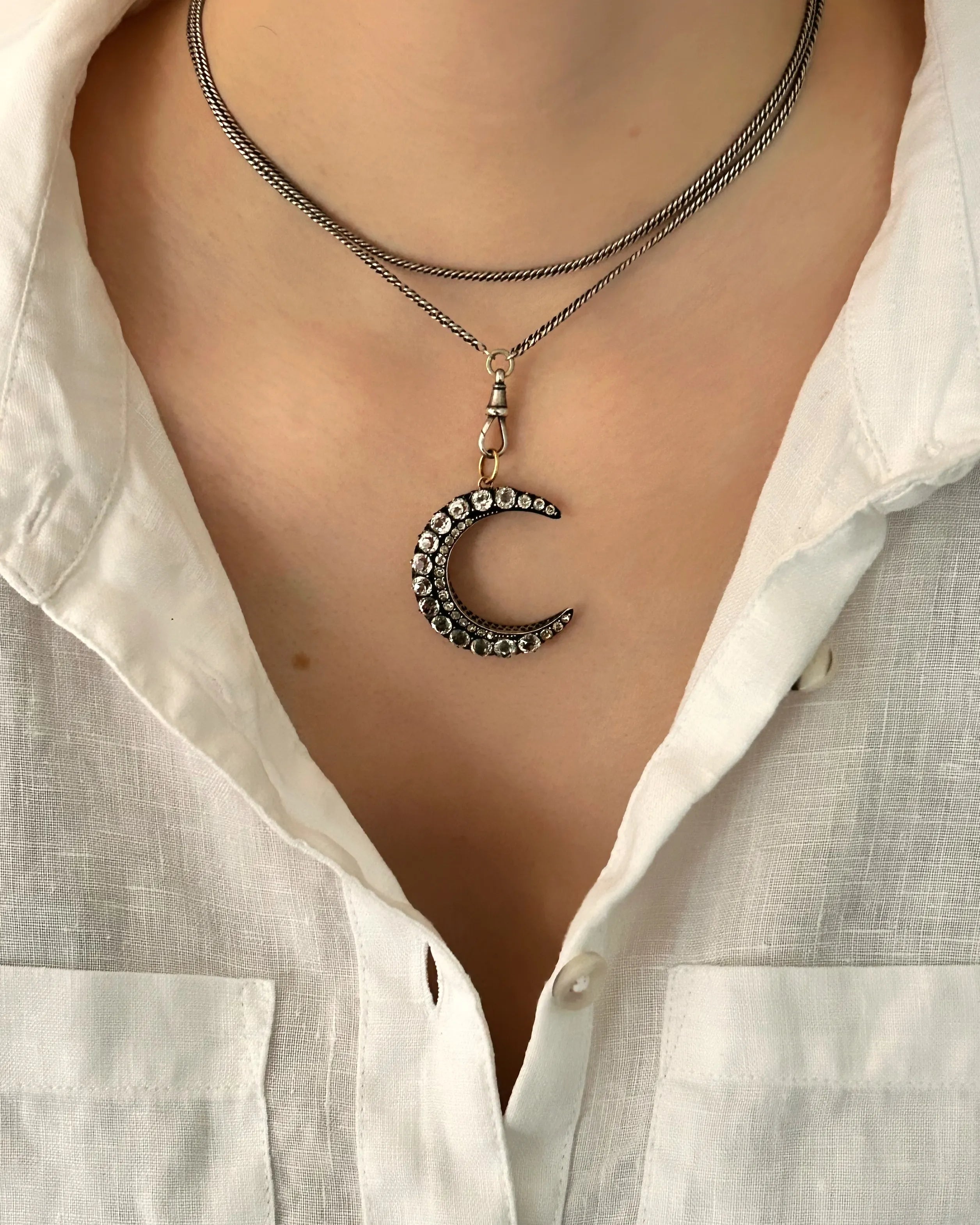 Victorian Silver Crescent Moon Paste Charm