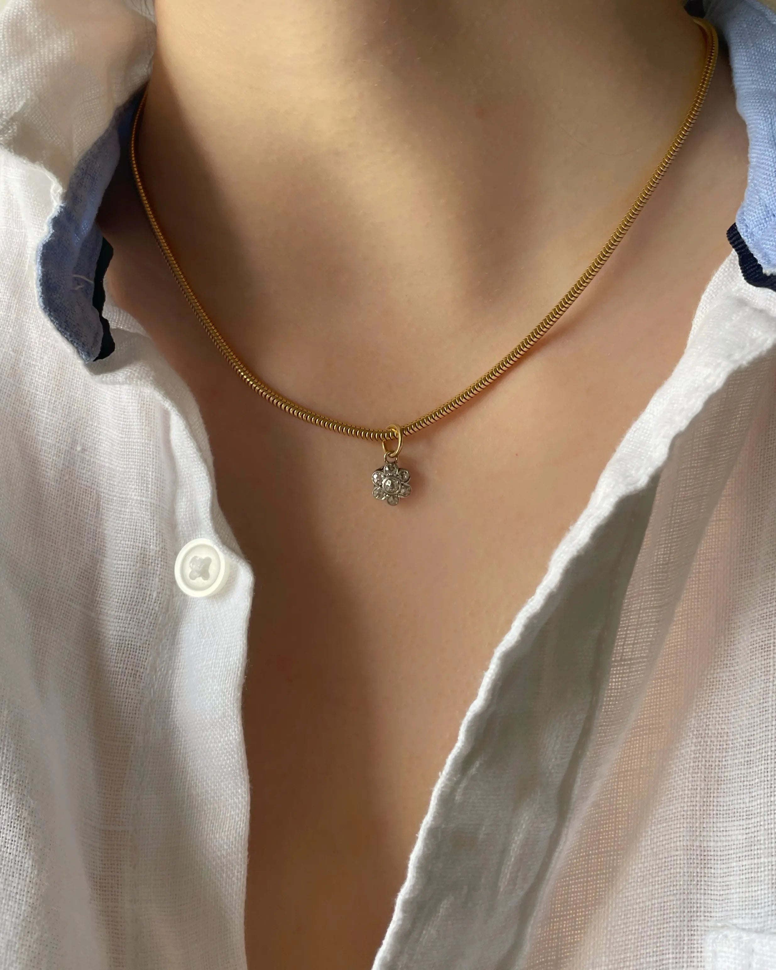 Converted Old Cut Diamond Daisy Charm in Platinum & Gold