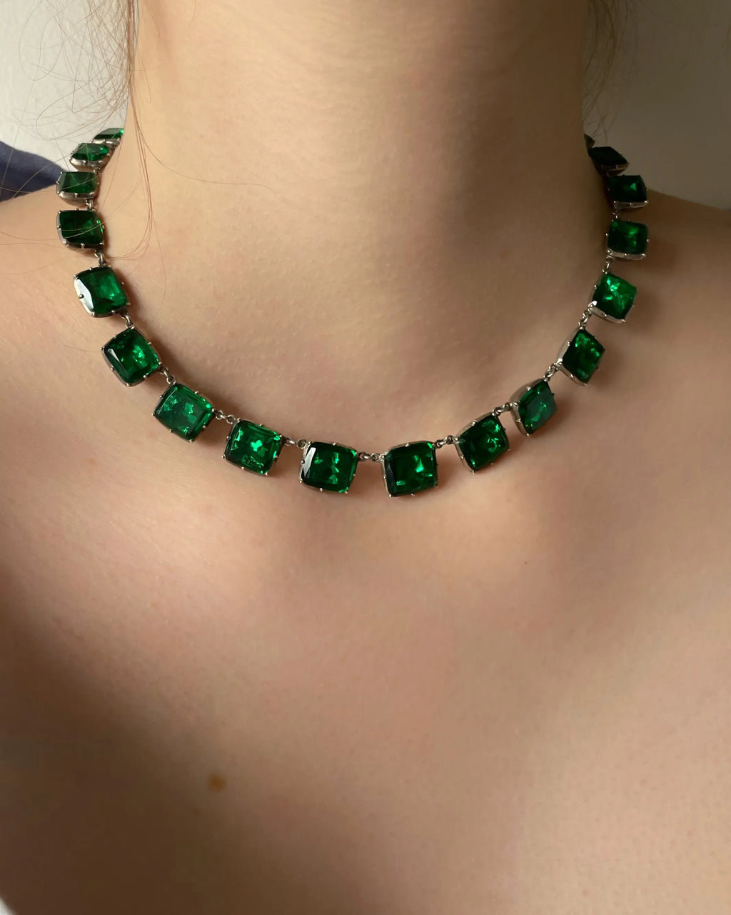 Antique Georgian Emerald Paste Rivière Necklace in Silver