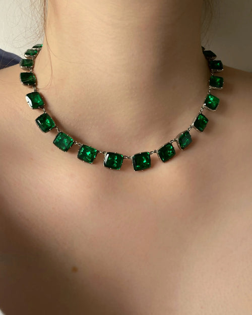 Antique Georgian Emerald Paste Rivière Necklace in Silver