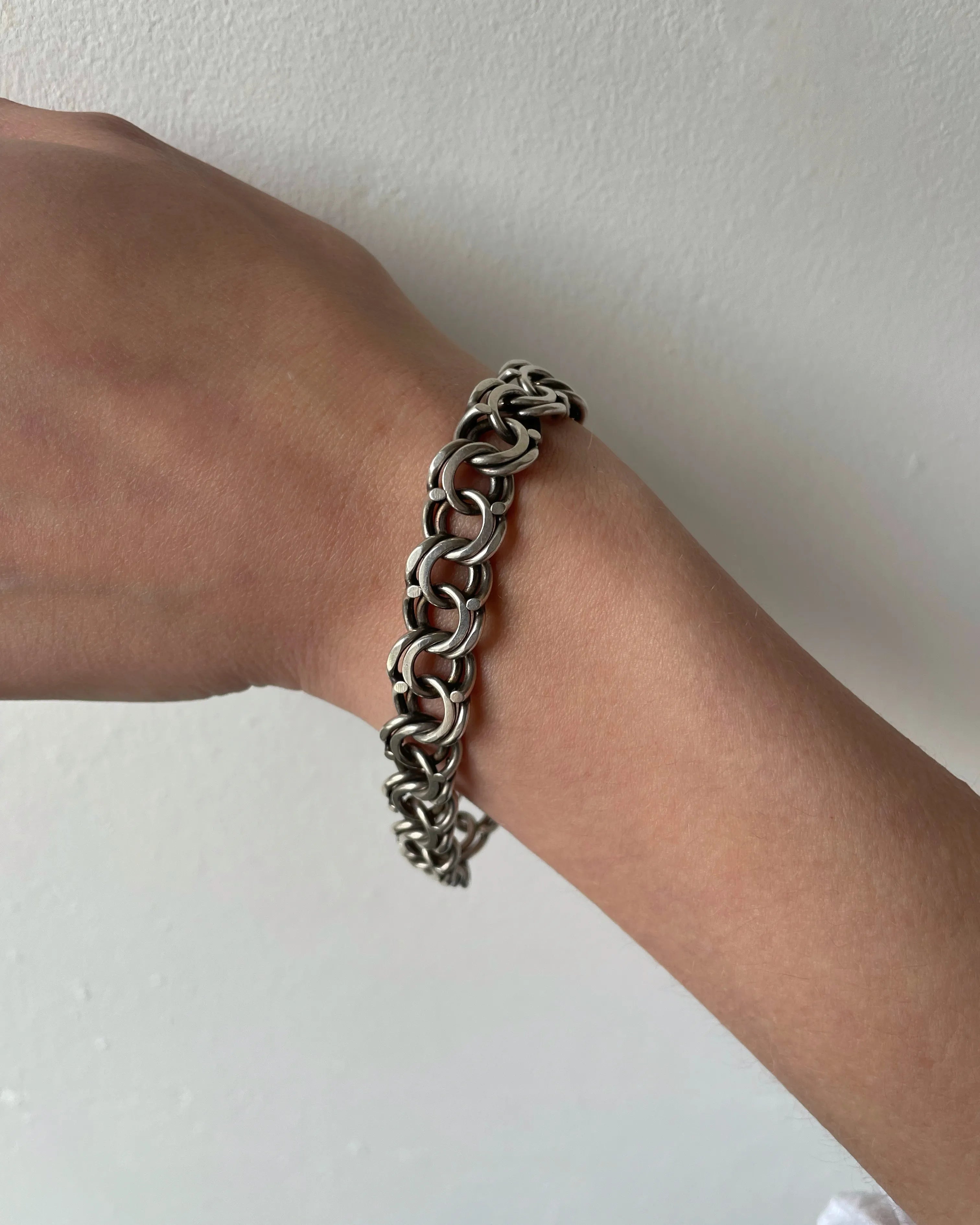 Antique Sterling Silver Fancy Link Bracelet with Unusual Clasp