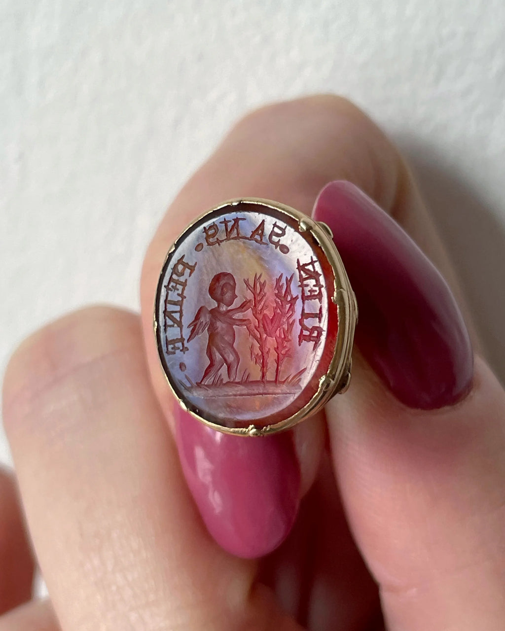 Antique Georgian Gold Seal ‘Rien Sans Peine’ with Cherub and Heart Motif