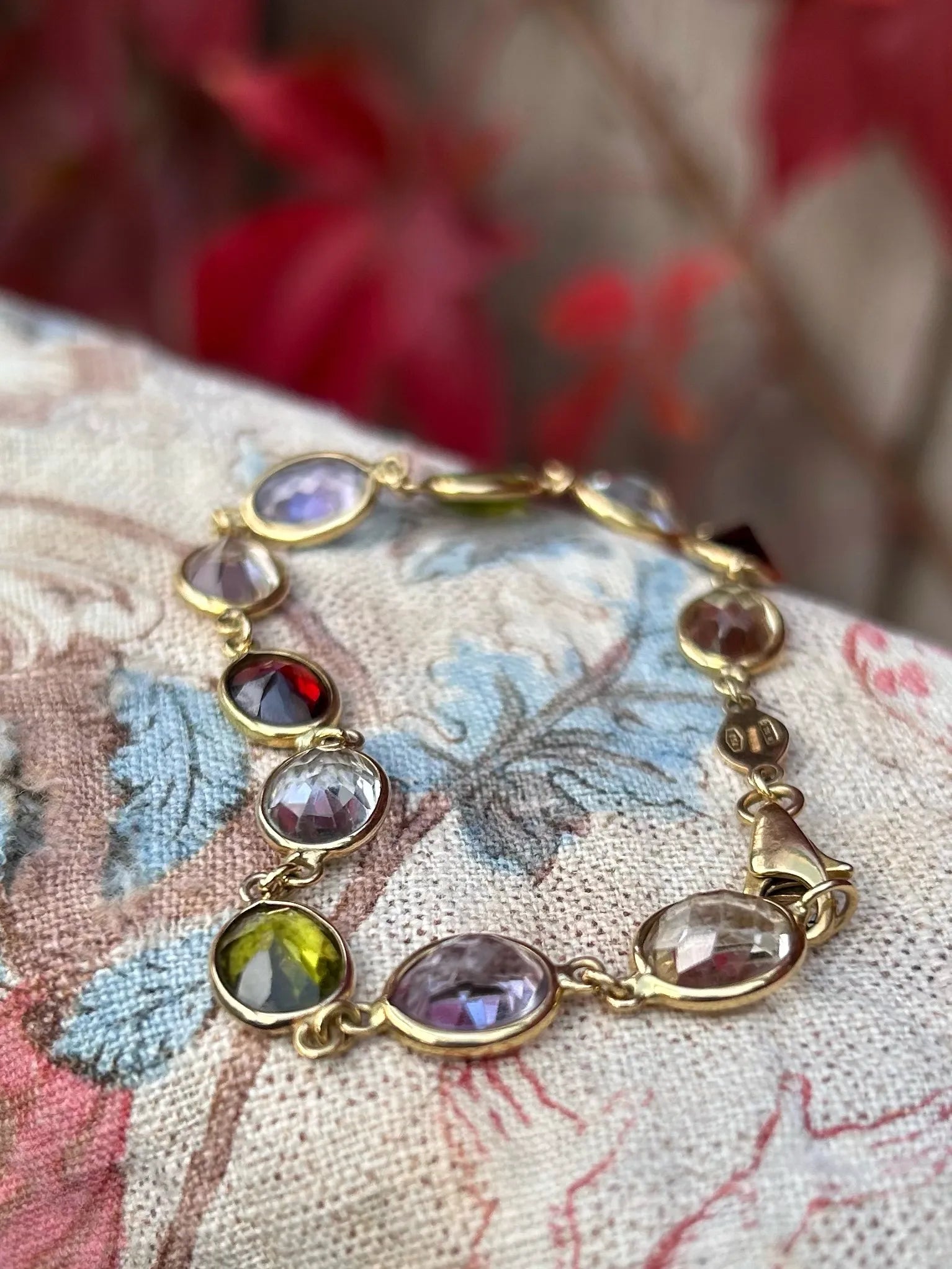 Vintage 18ct Gold Multi-Gemstone Harlequin Bracelet