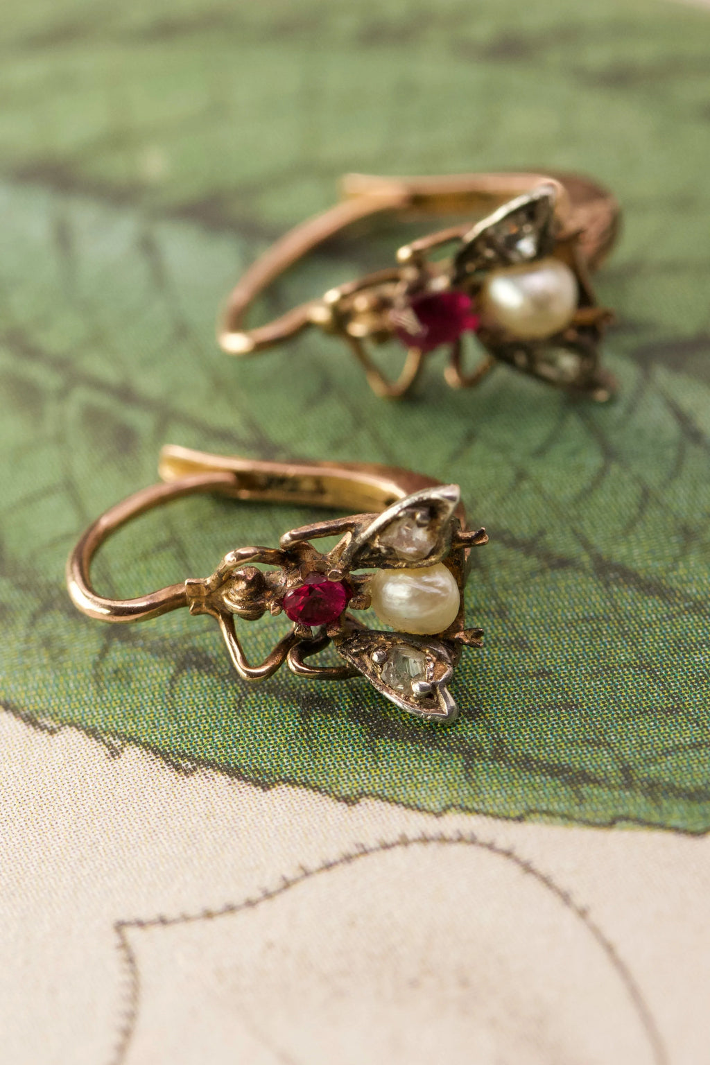 Victorian 18ct Rose Gold Jewelled Insect Earrings