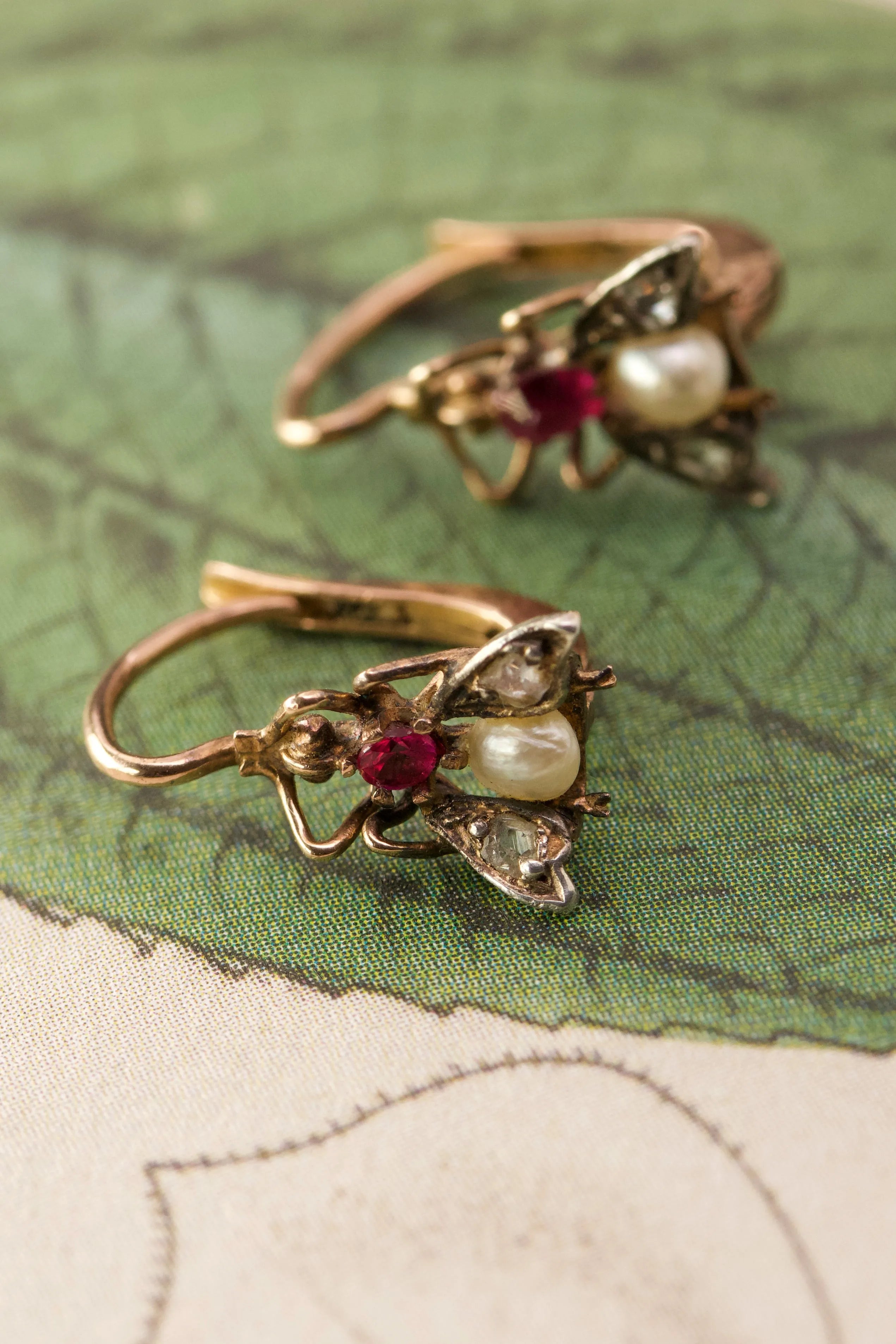 Victorian 18ct Rose Gold Jewelled Insect Earrings