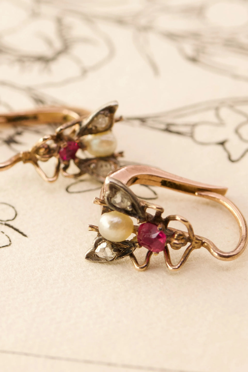 Victorian 18ct Rose Gold Jewelled Insect Earrings