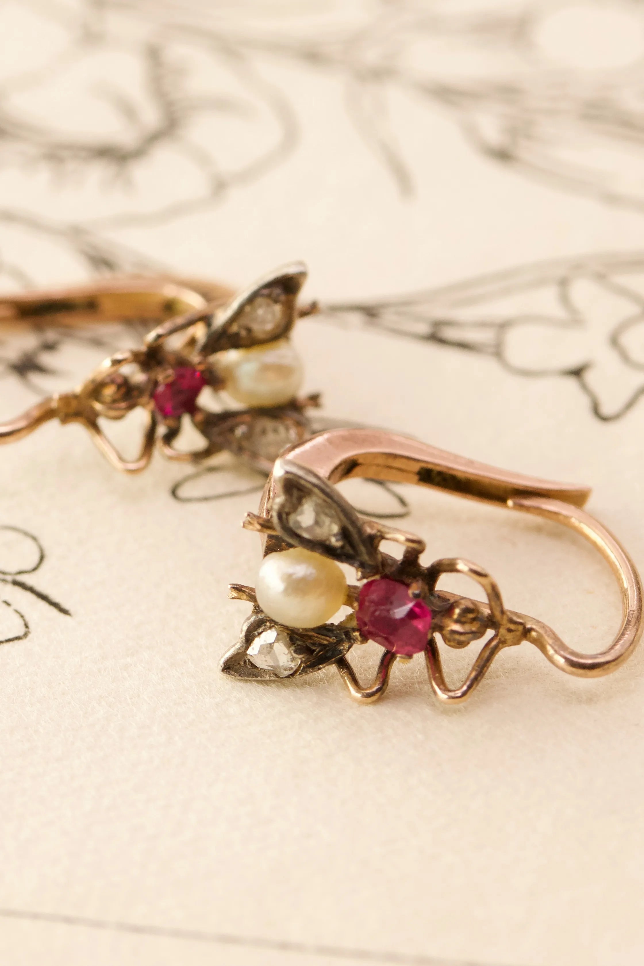 Victorian 18ct Rose Gold Jewelled Insect Earrings