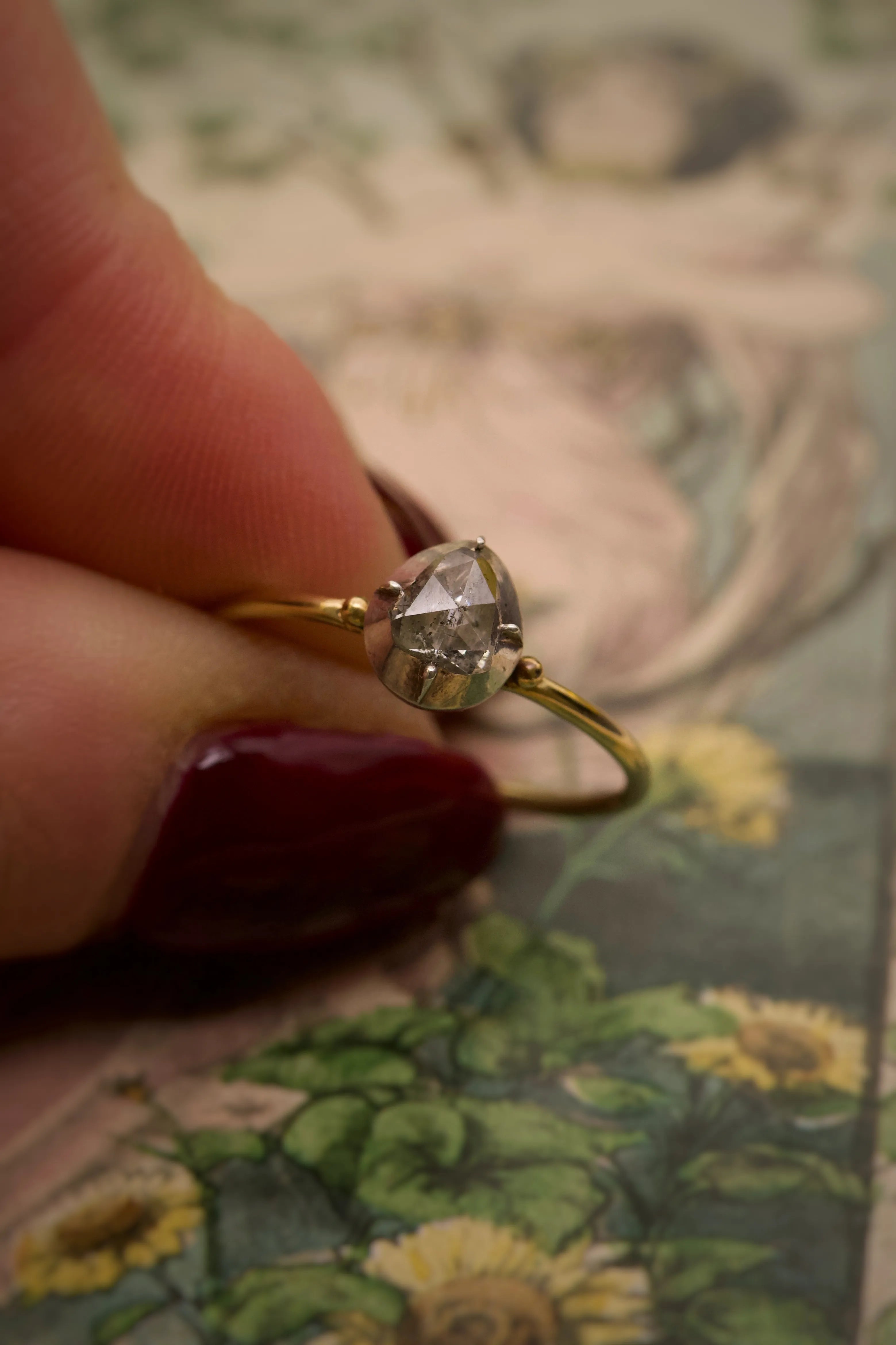 Georgian Teardrop Ball Design Solitaire Diamond Ring