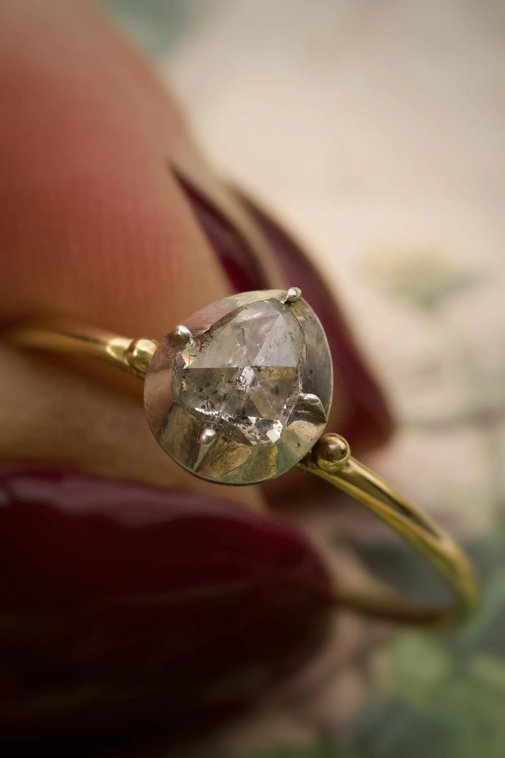 Georgian Teardrop Ball Design Solitaire Diamond Ring