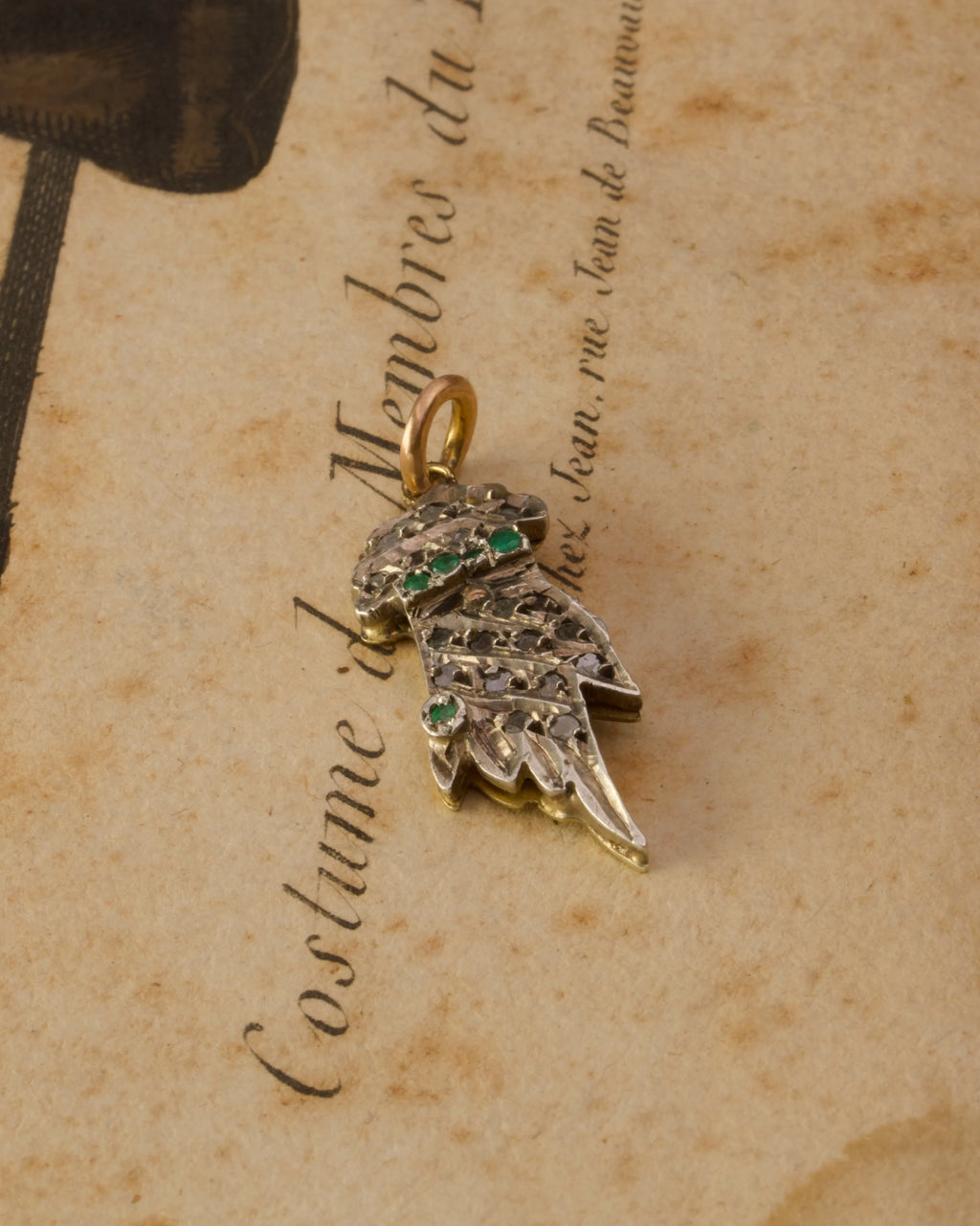 Antique Georgian Silver and Emerald Hand Charm