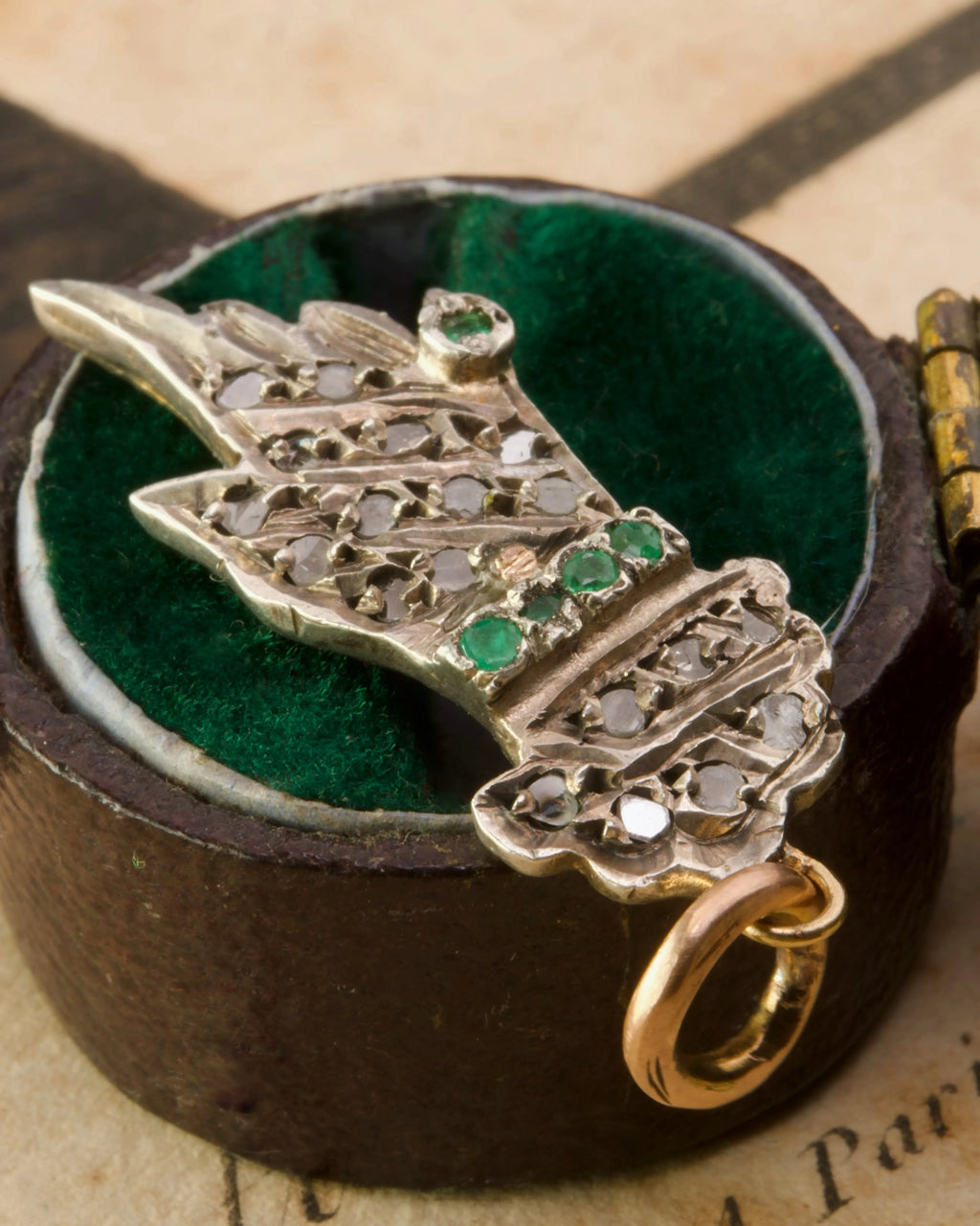 Antique Georgian Silver and Emerald Hand Charm