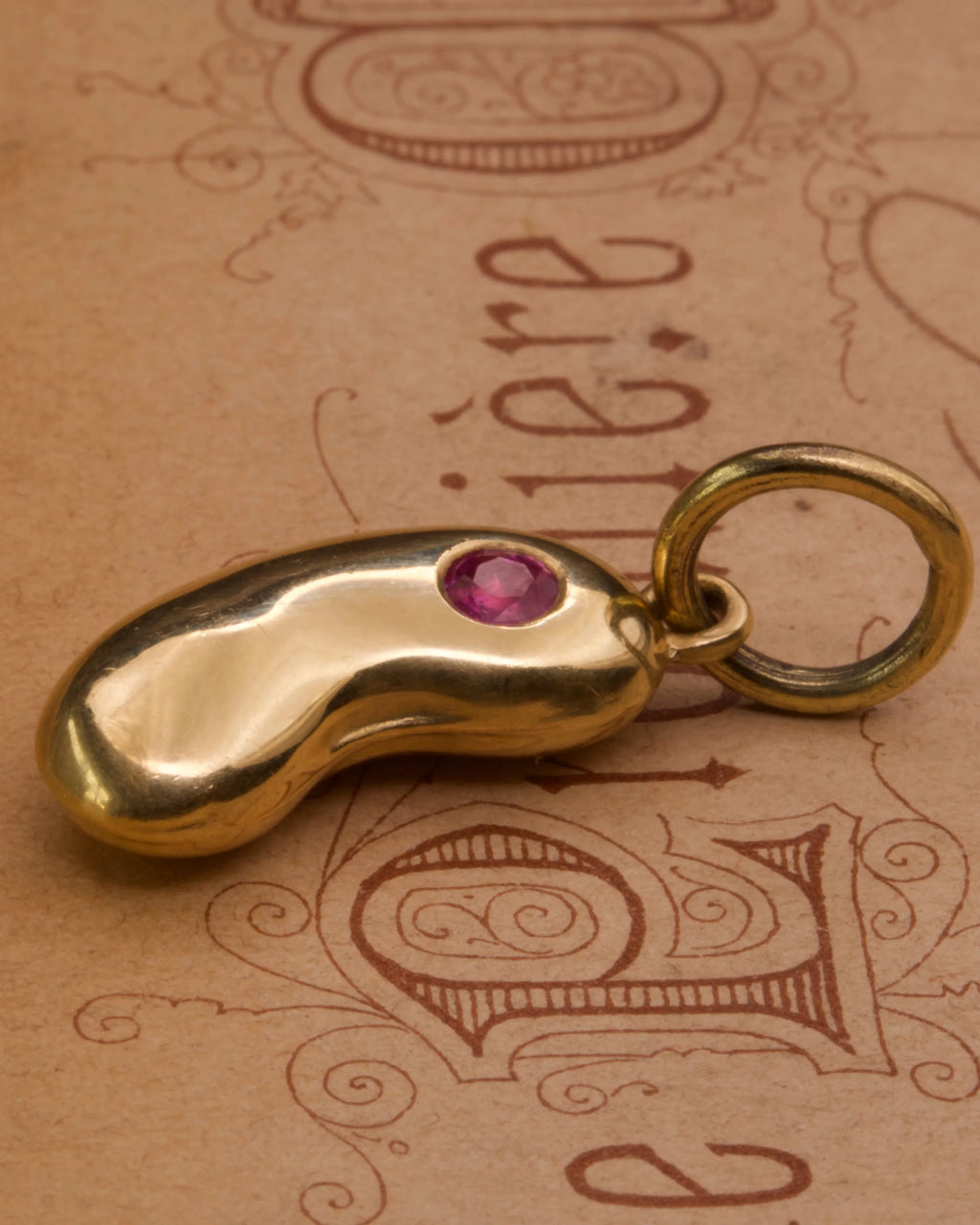 18ct Yellow Gold & Ruby Lucky Bean Charm
