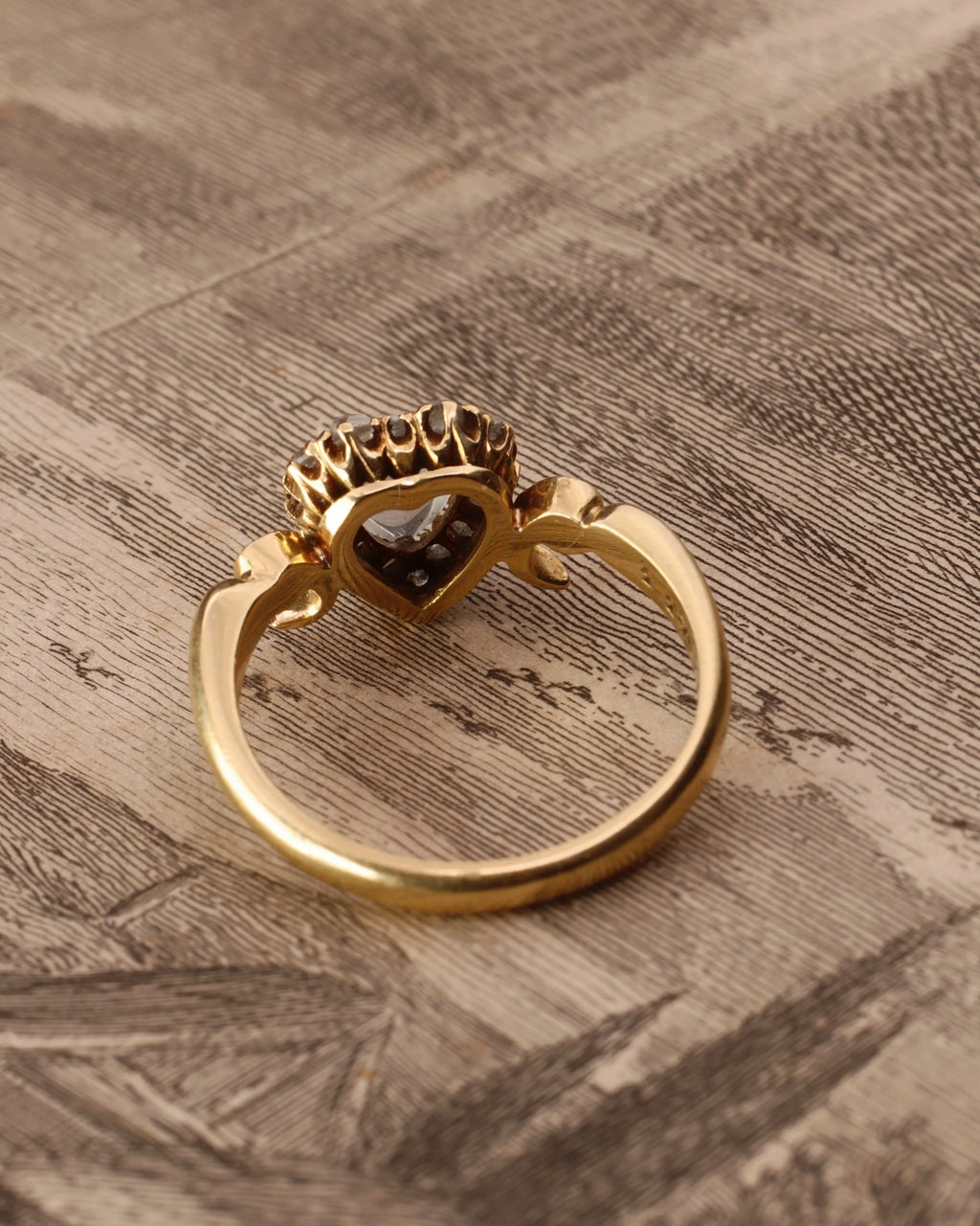 Antique Early Victorian Carved Moonstone & Rose Cut Diamond Heart Ring