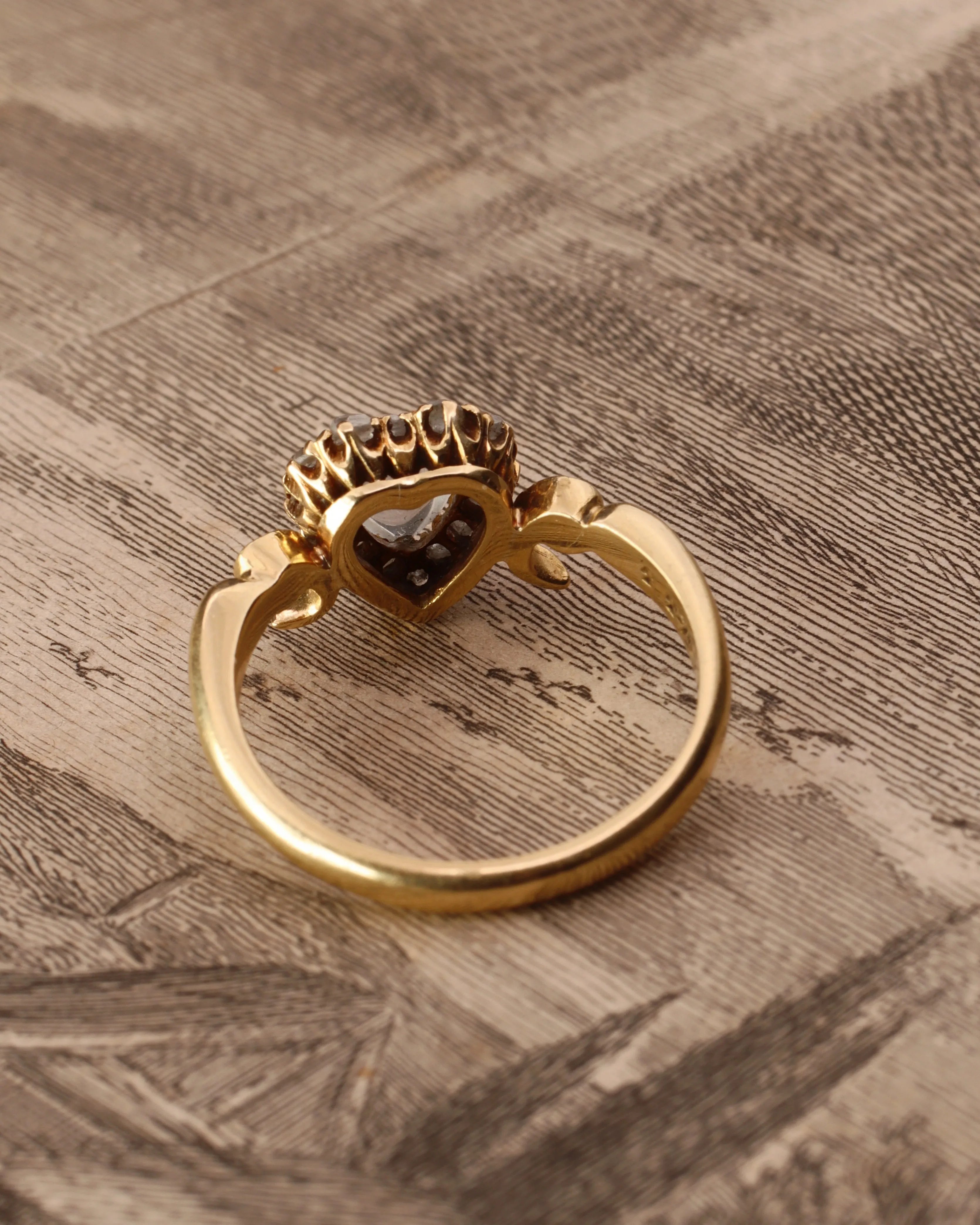 Antique Early Victorian Carved Moonstone & Rose Cut Diamond Heart Ring