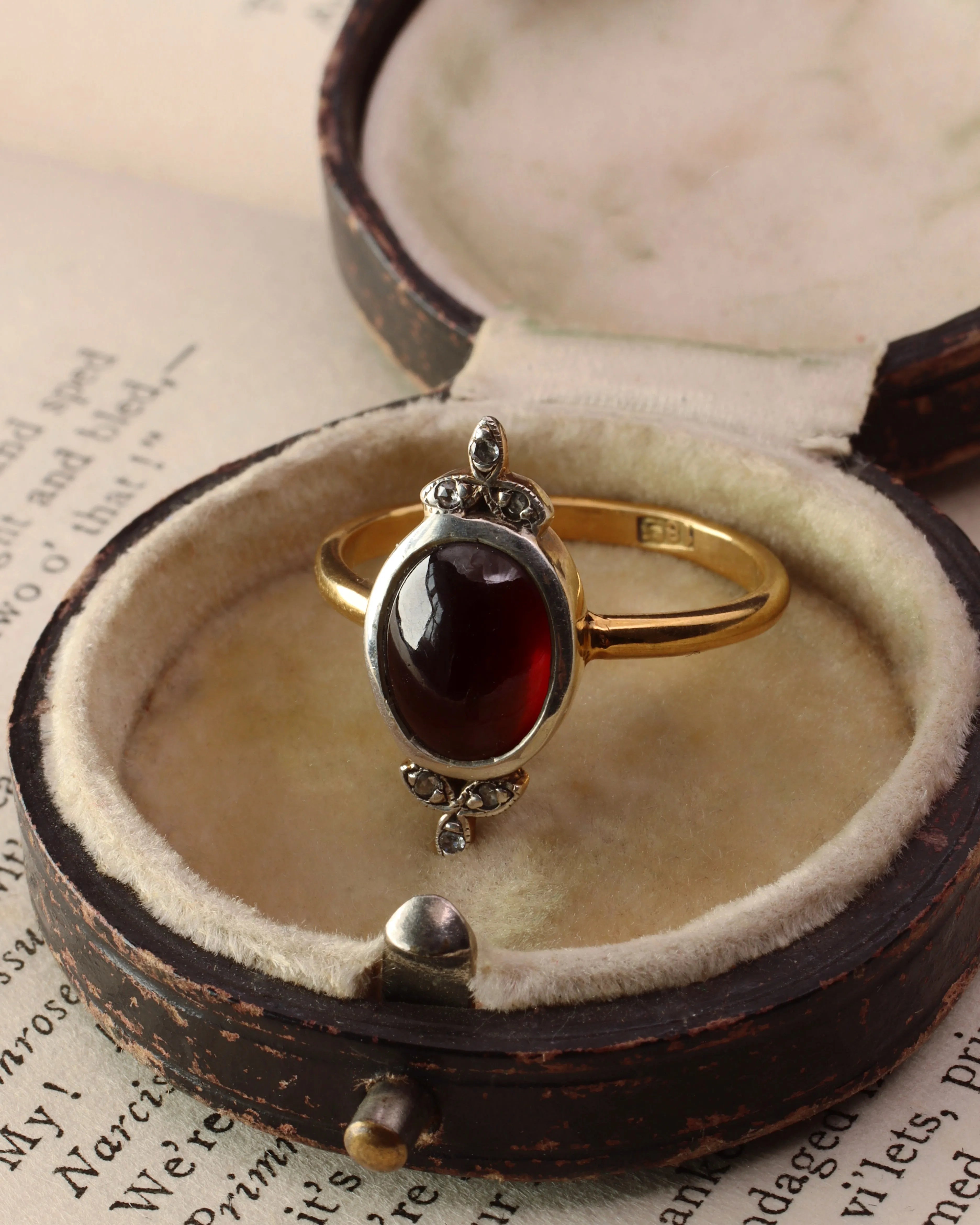 Victorian-inspired Garnet Cabochon Silver Ring